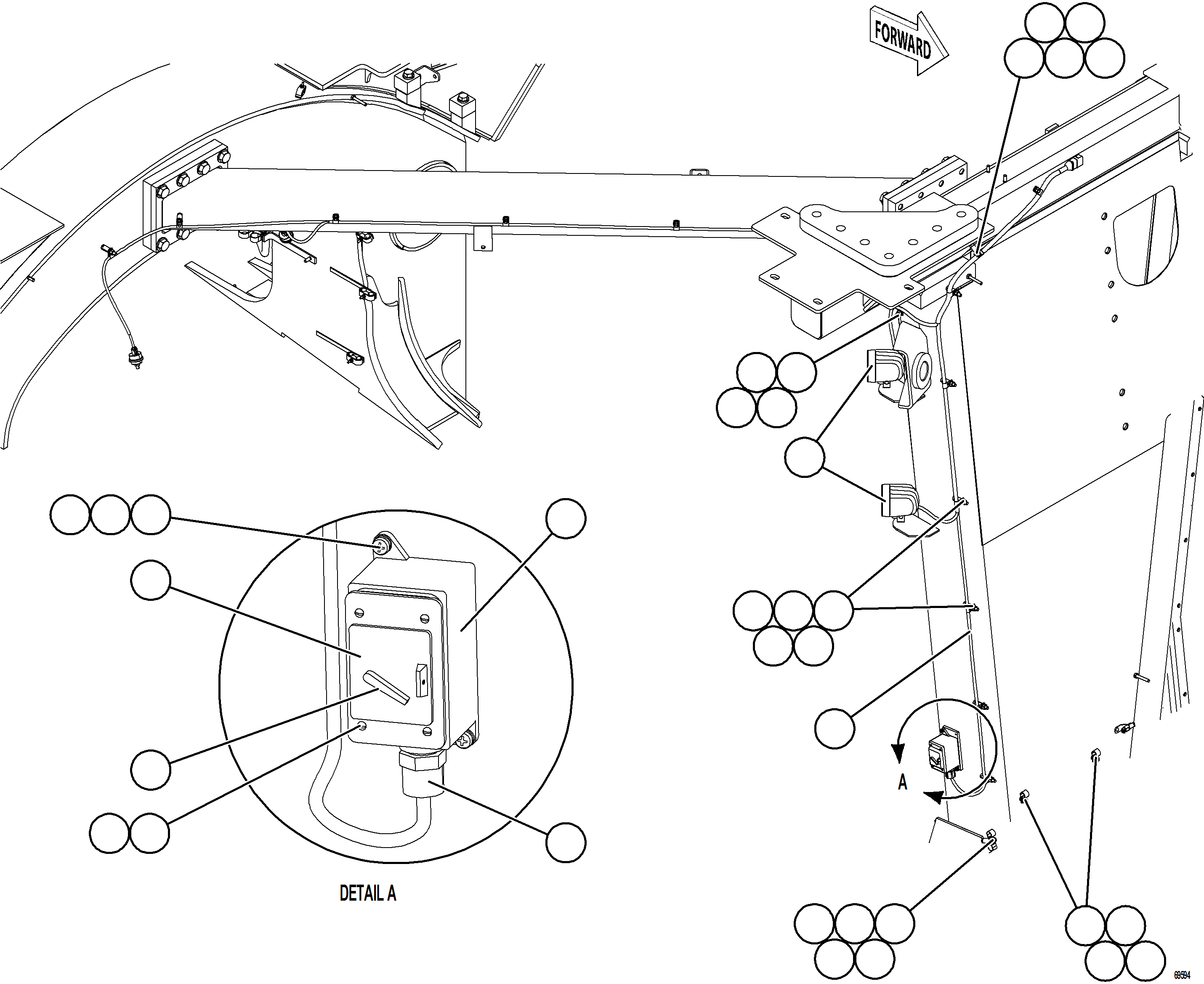Komatsu parts book diagram for AFE77-BL 830E-5 S/N A50167 - A50168  CONUMA COAL: LH ENGINE BAY LIGHTS & SWITCH