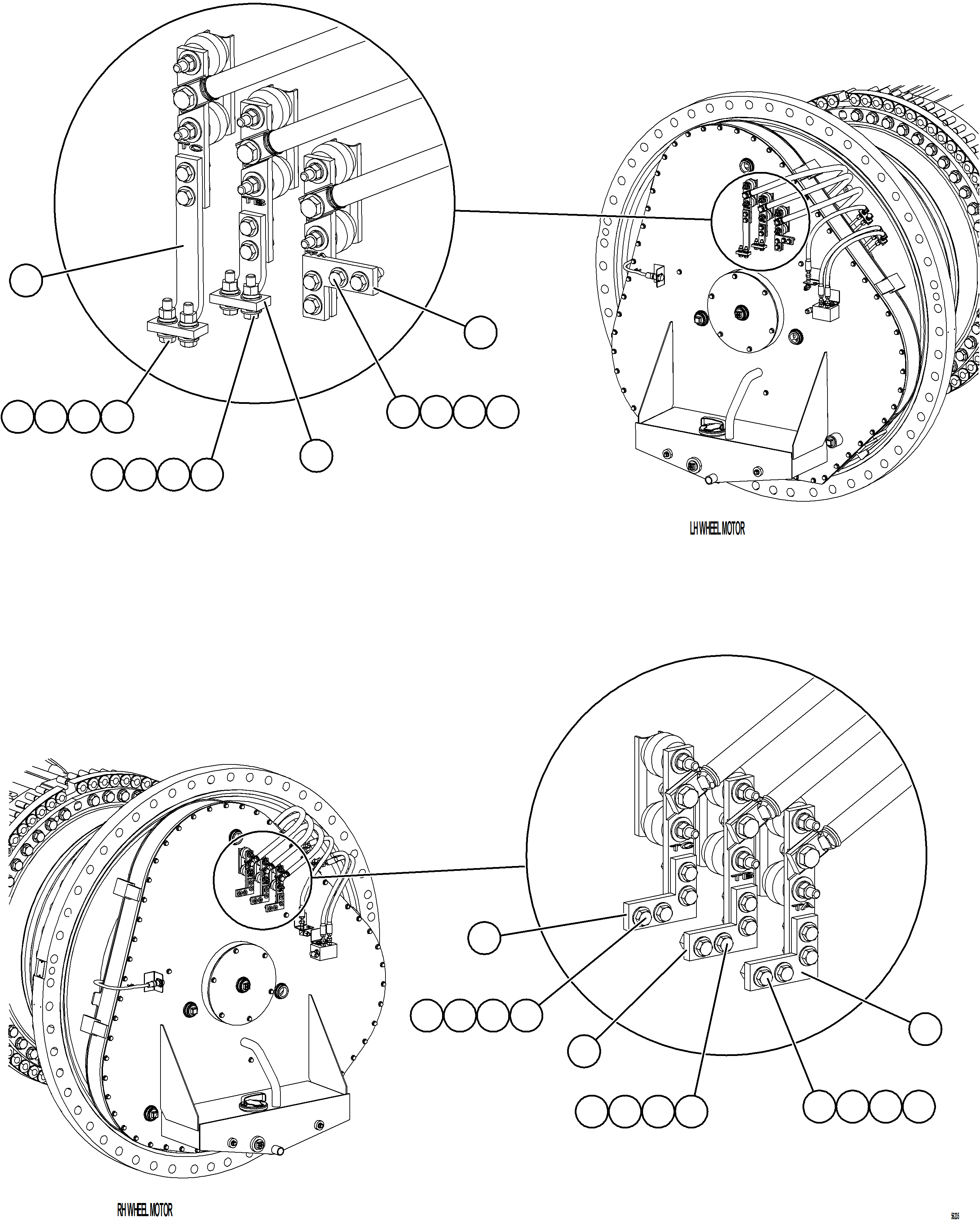 Komatsu parts book diagram for AFE77-BL 830E-5 S/N A50167 - A50168  CONUMA COAL: WHEEL MOTOR CABLE CONNECTIONS
