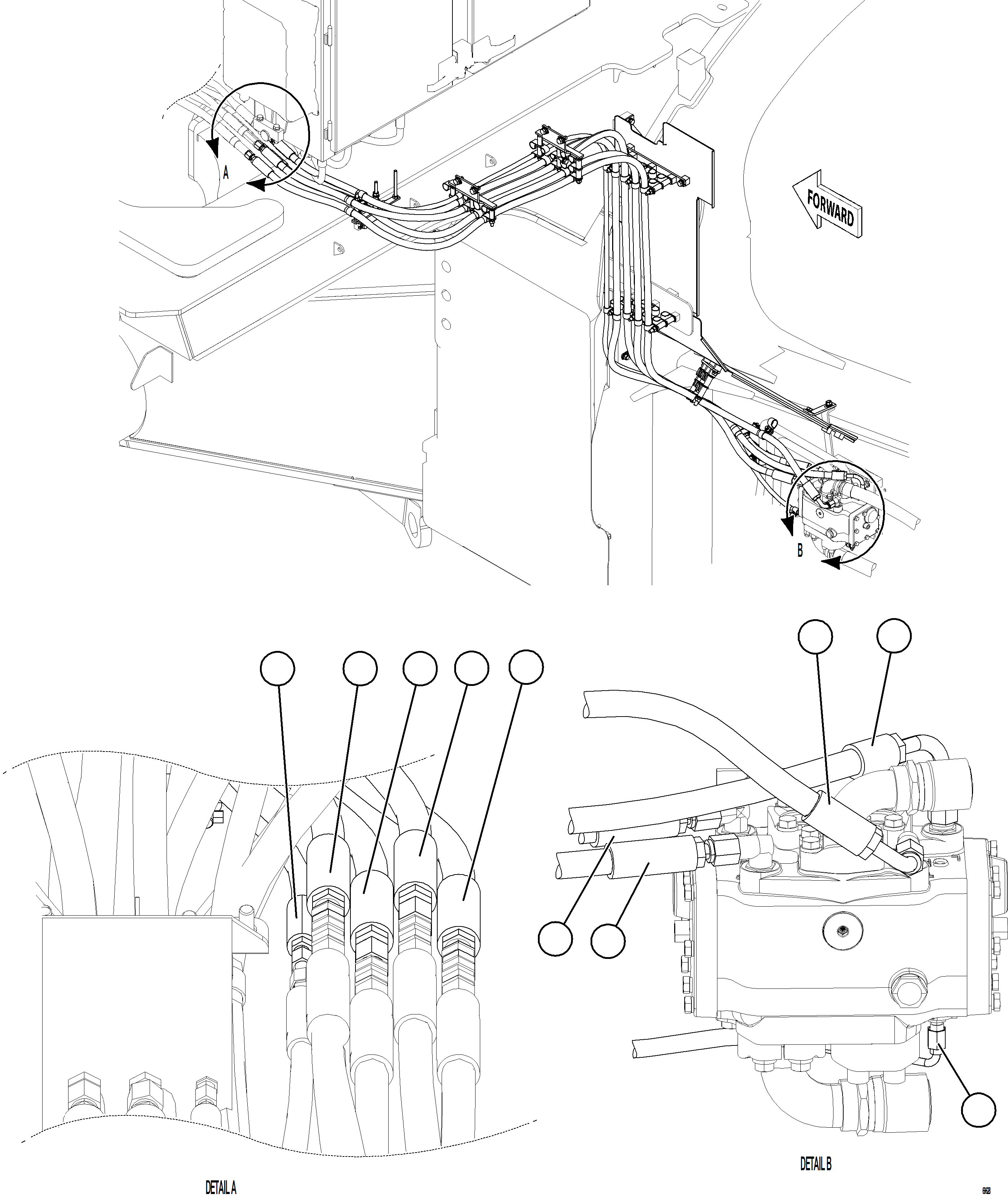Komatsu parts book diagram for AFE77-BL 830E-5 S/N A50167 - A50168  CONUMA COAL: STEERING CONTROL UNIT PIPING    2/2