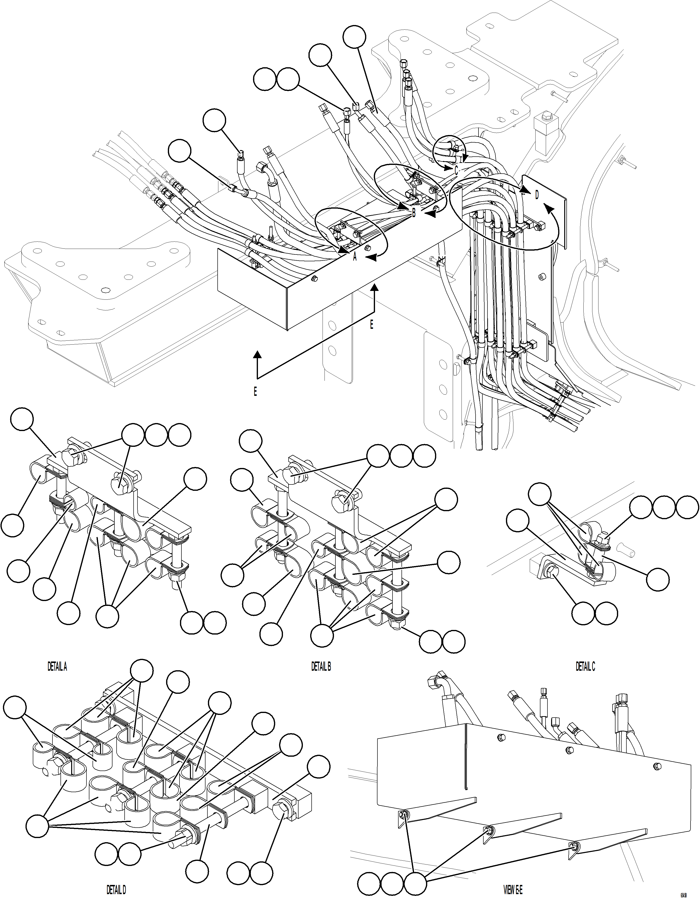 Komatsu parts book diagram for AFE77-BL 830E-5 S/N A50167 - A50168  CONUMA COAL: HYDRAULIC BRAKE CABINET HOSE CLAMPING    1/3