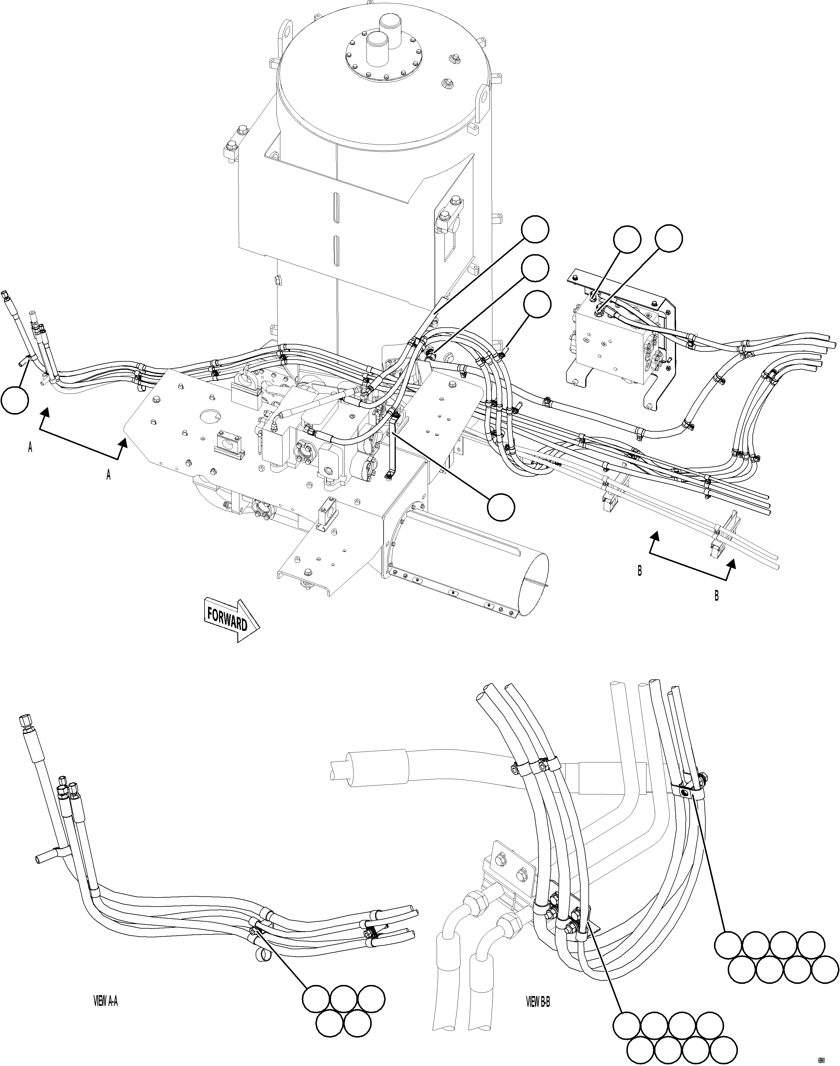 Komatsu parts book diagram for AFE77-BL 830E-5 S/N A50167 - A50168  CONUMA COAL: HYDRAULIC BRAKE CABINET HOSE CLAMPING    2/3