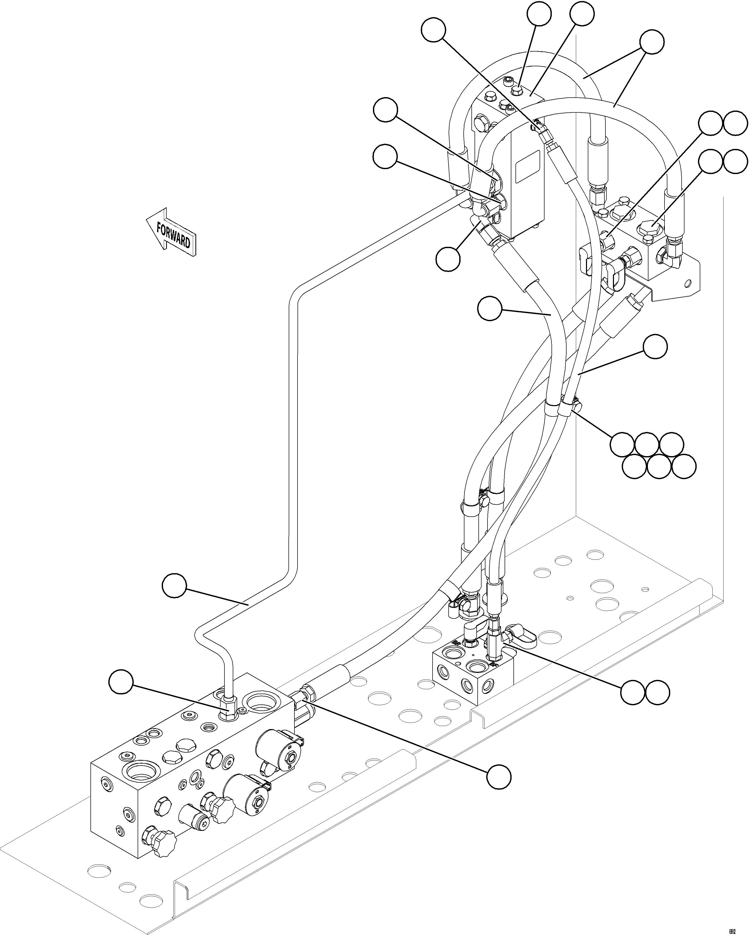 Komatsu parts book diagram for AFE77-BL 830E-5 S/N A50167 - A50168  CONUMA COAL: FRONT BRAKE DUAL RELAY VALVE PIPING & INSTALLATION