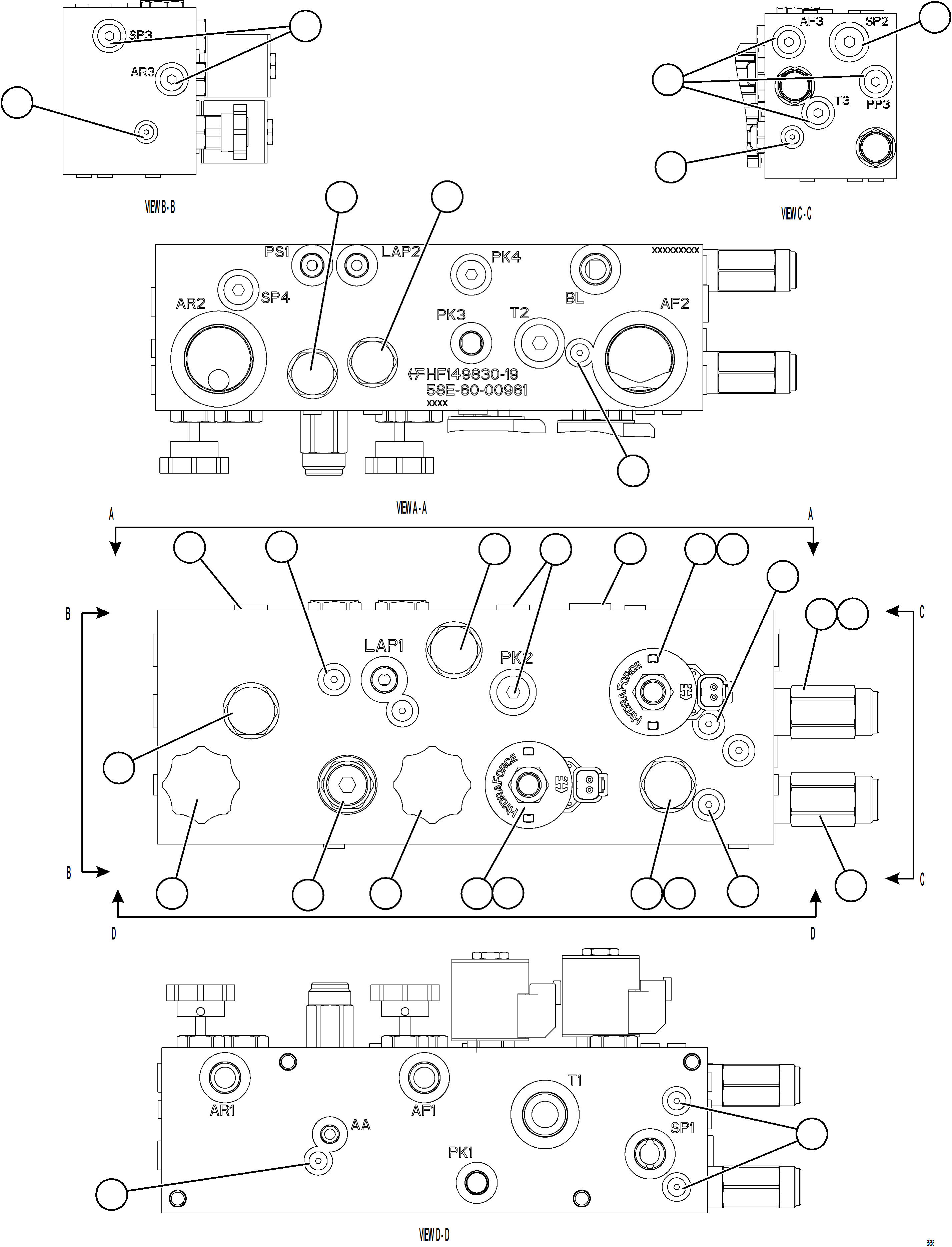 Komatsu parts book diagram for AFE77-BL 830E-5 S/N A50167 - A50168  CONUMA COAL: BRAKE MANIFOLD    58E-60-00961