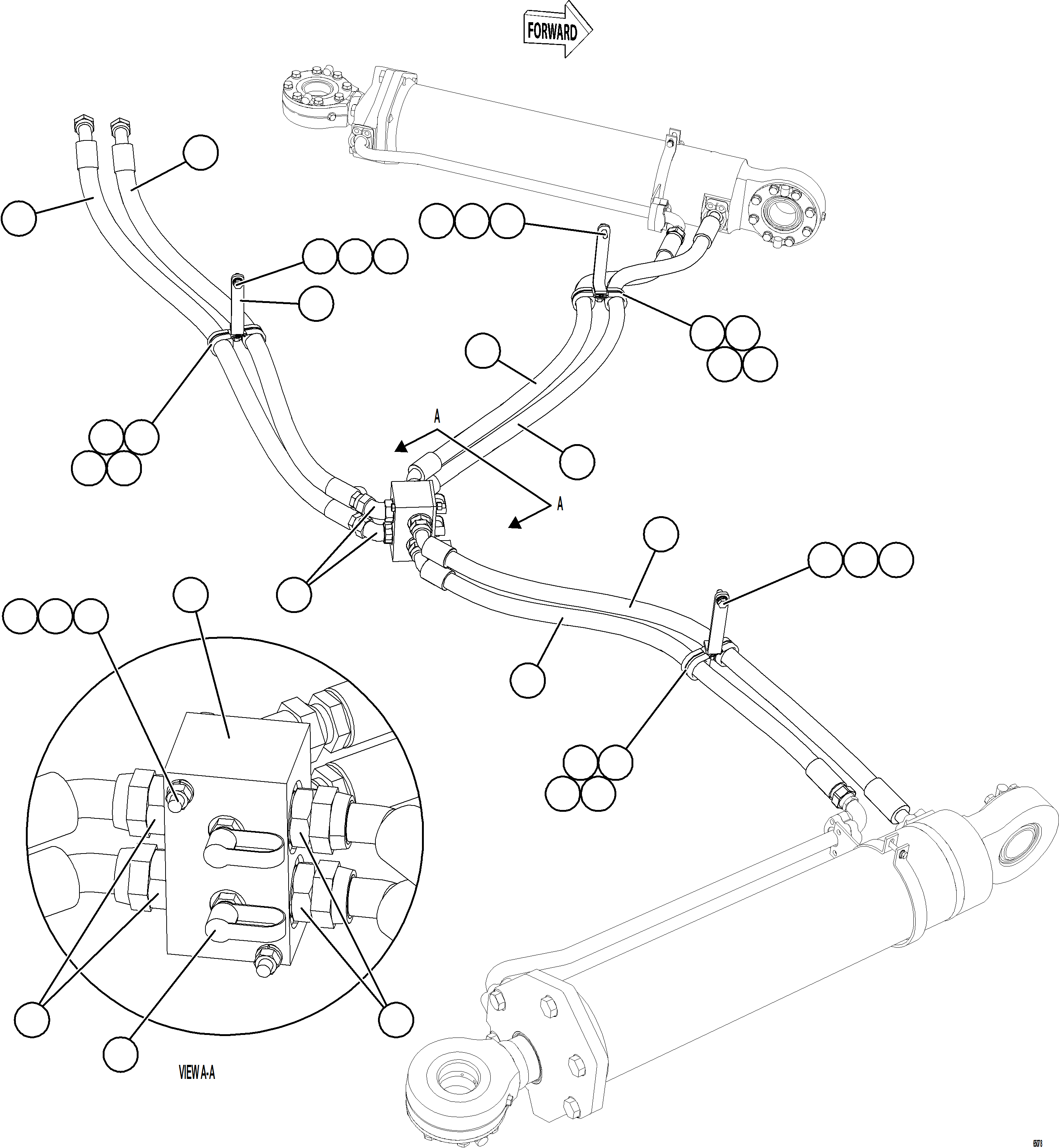 Komatsu parts book diagram for AFE77-BL 830E-5 S/N A50167 - A50168  CONUMA COAL: STEERING CYLINDER PIPING