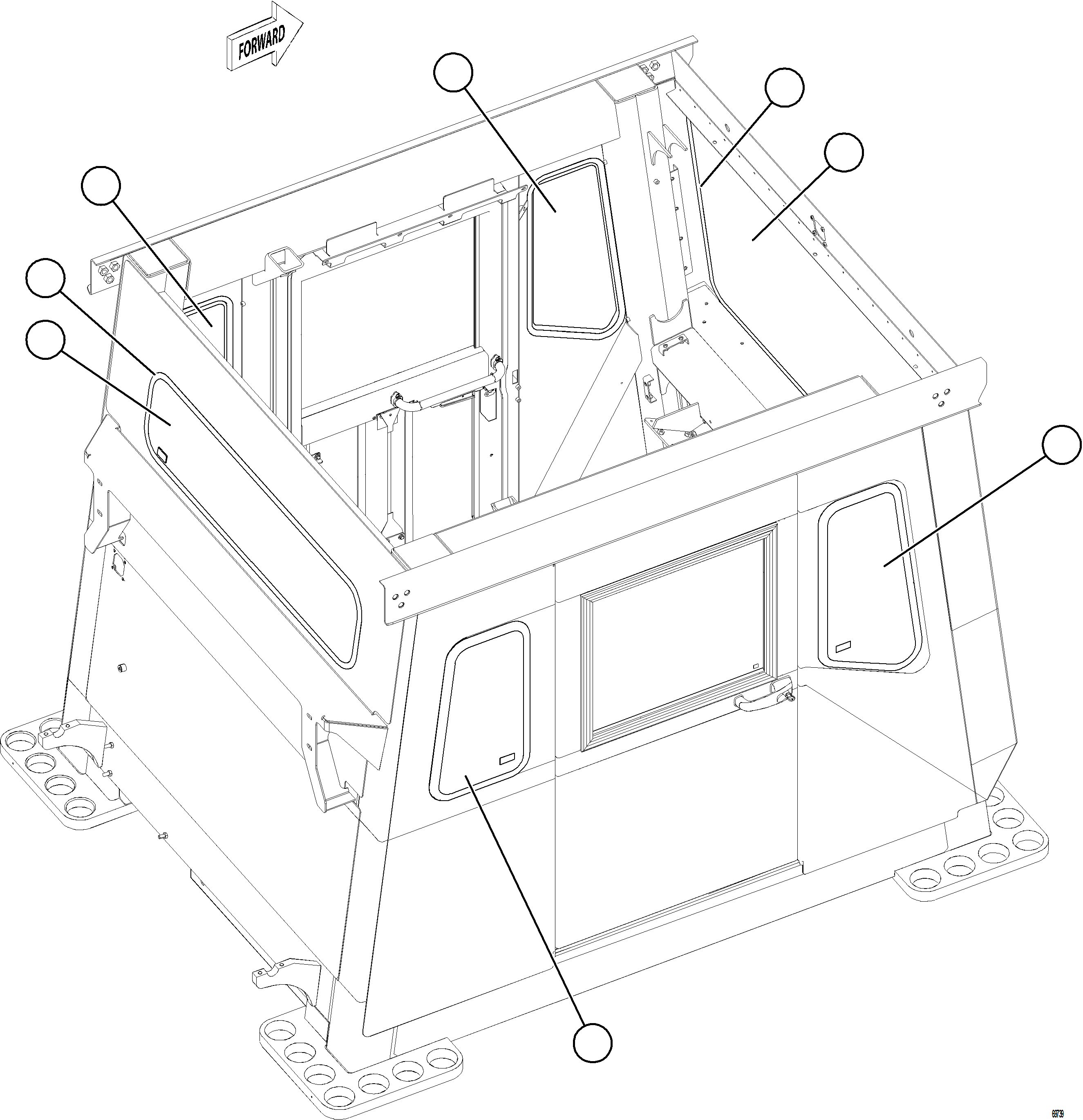 Komatsu parts book diagram for AFE77-BL 830E-5 S/N A50167 - A50168  CONUMA COAL: CAB WINDOWS