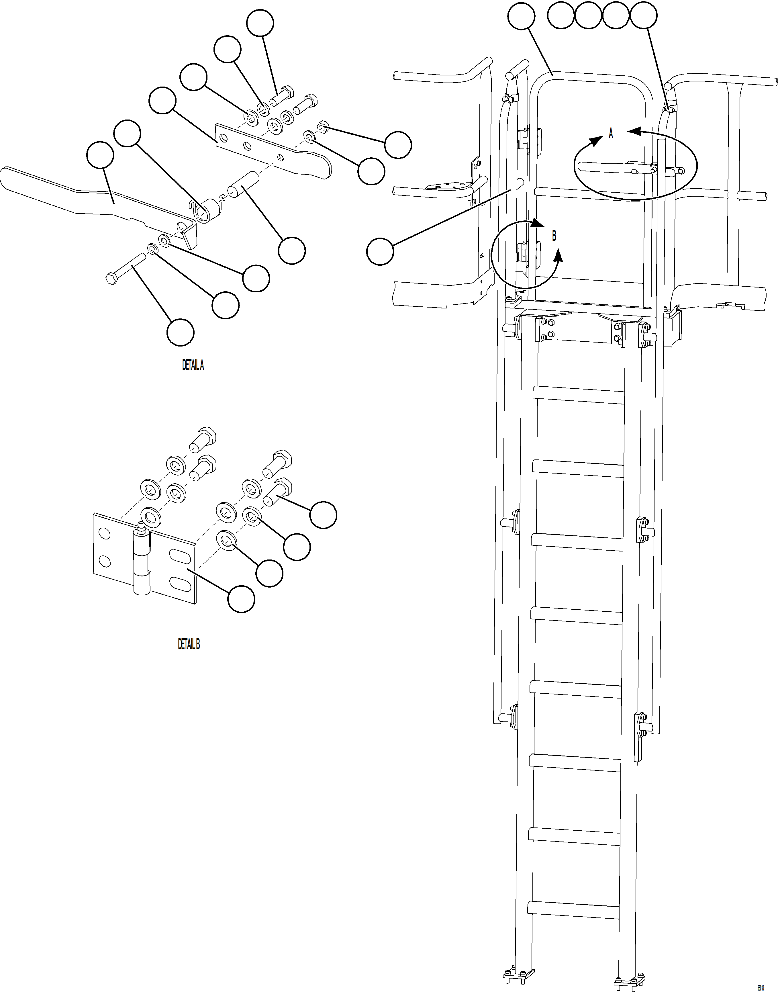 Komatsu parts book diagram for AFE77-BL 830E-5 S/N A50167 - A50168  CONUMA COAL: LH EMERGENCY GATE & LADDER    1/2