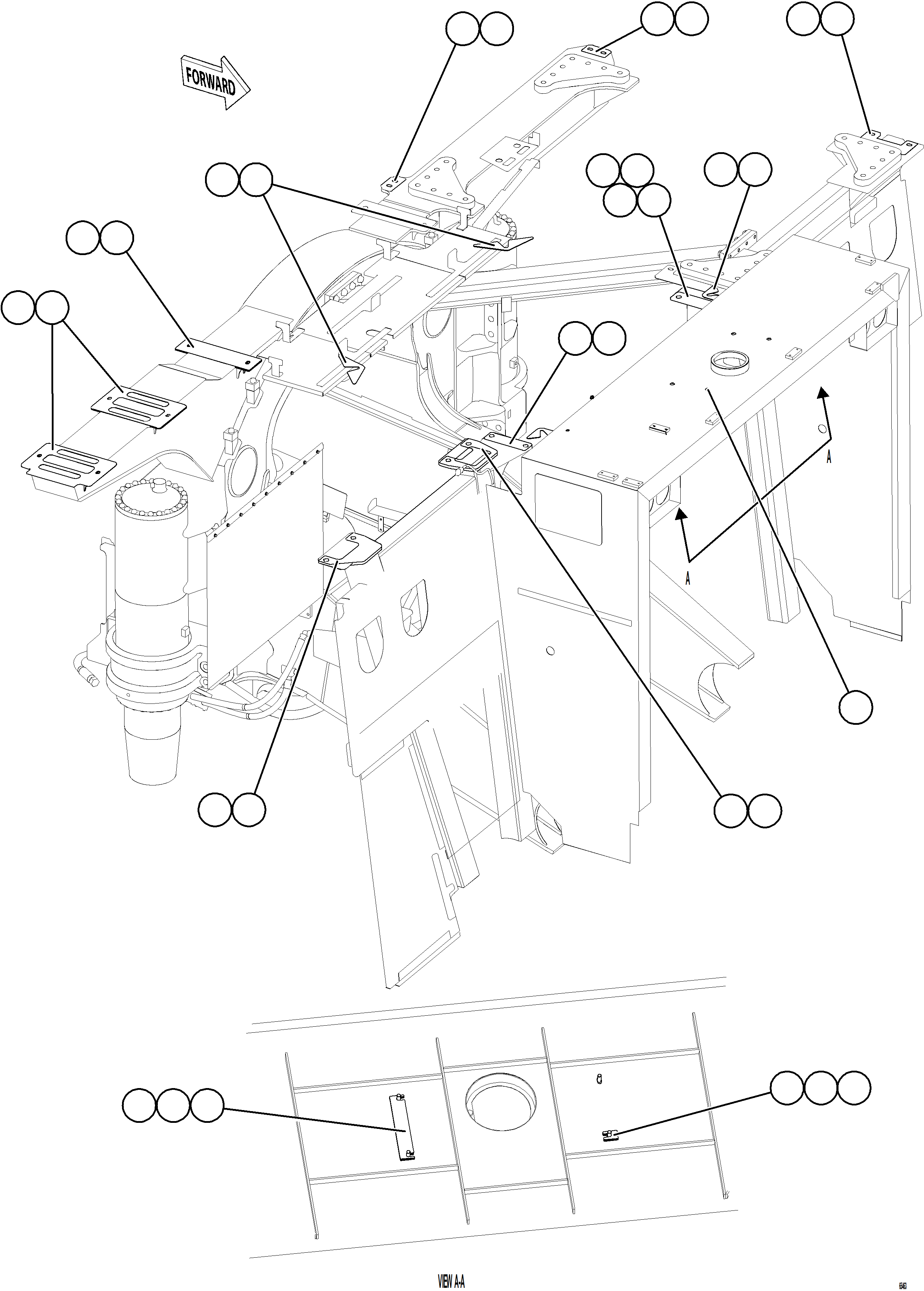 Komatsu parts book diagram for AFE77-BL 830E-5 S/N A50167 - A50168  CONUMA COAL: CENTER DECK HEAT SHIELDS    1/2