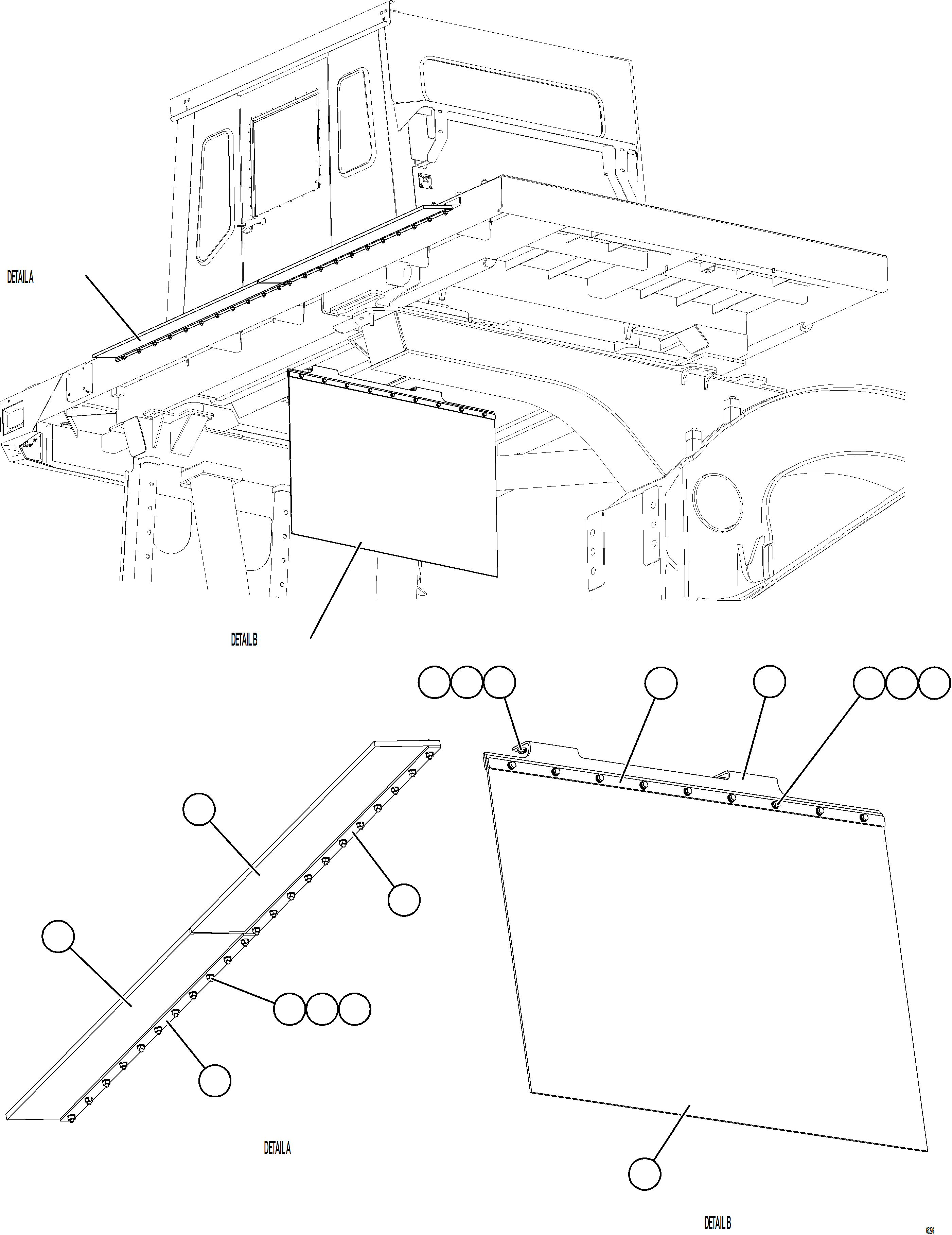 Komatsu parts book diagram for AFE77-BL 830E-5 S/N A50167 - A50168  CONUMA COAL: DECK MUD FLAPS    1/2