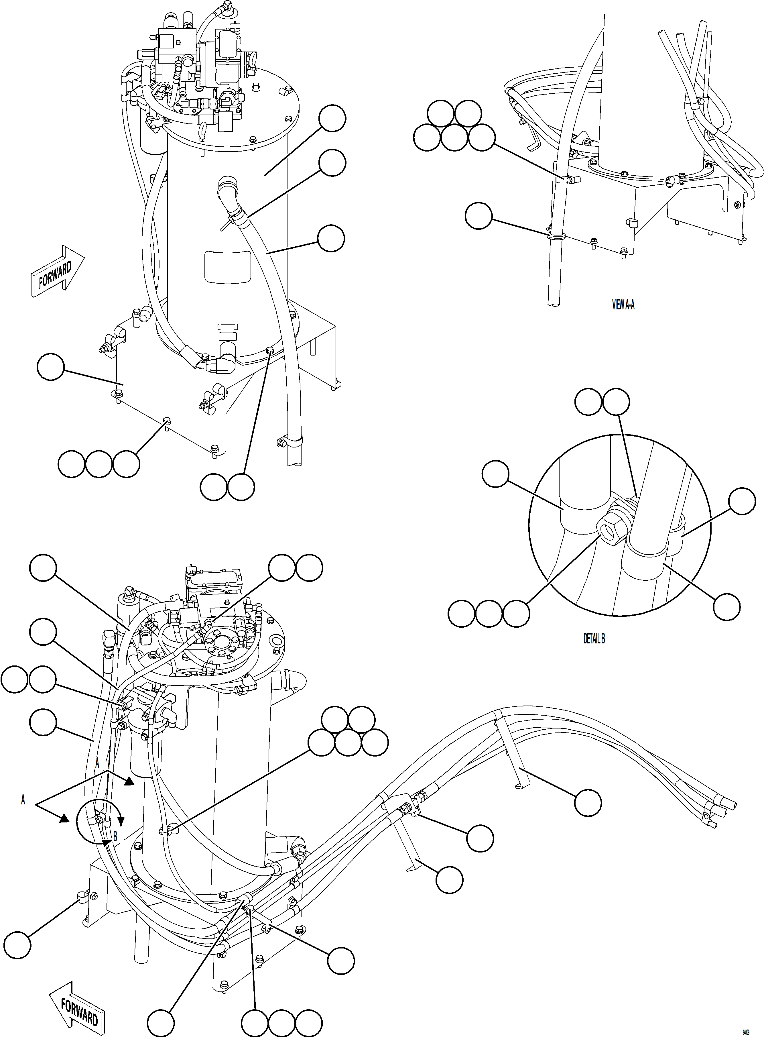 Komatsu parts book diagram for AFE77-BL 830E-5 S/N A50167 - A50168  CONUMA COAL: AUTOMATIC LUBRICATION SYSTEM PIPING - FRONT    1/4