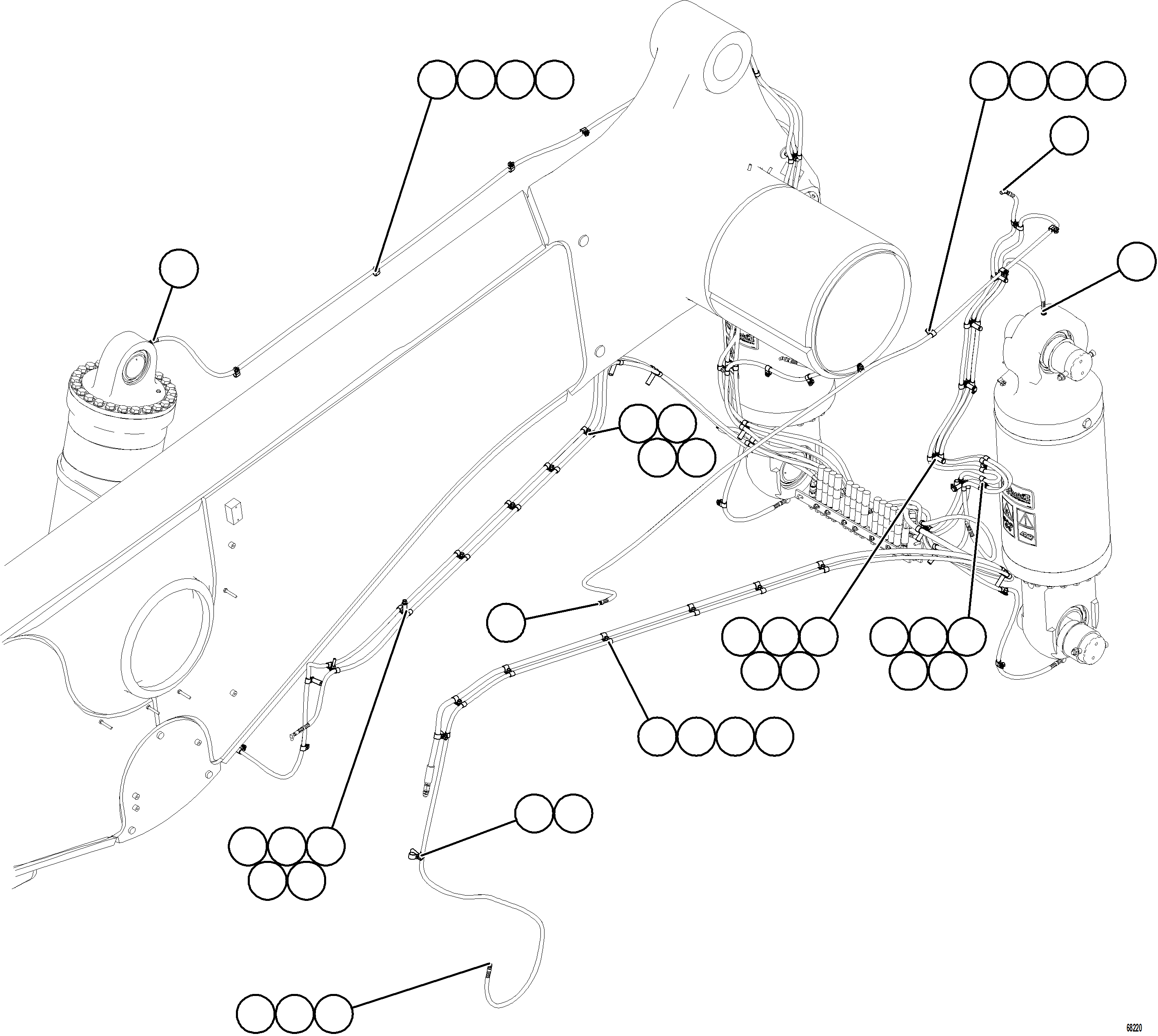 Komatsu parts book diagram for AFE77-BL 830E-5 S/N A50167 - A50168  CONUMA COAL: AUTOMATIC LUBRICATION SYSTEM PIPING - FRONT    4/4
