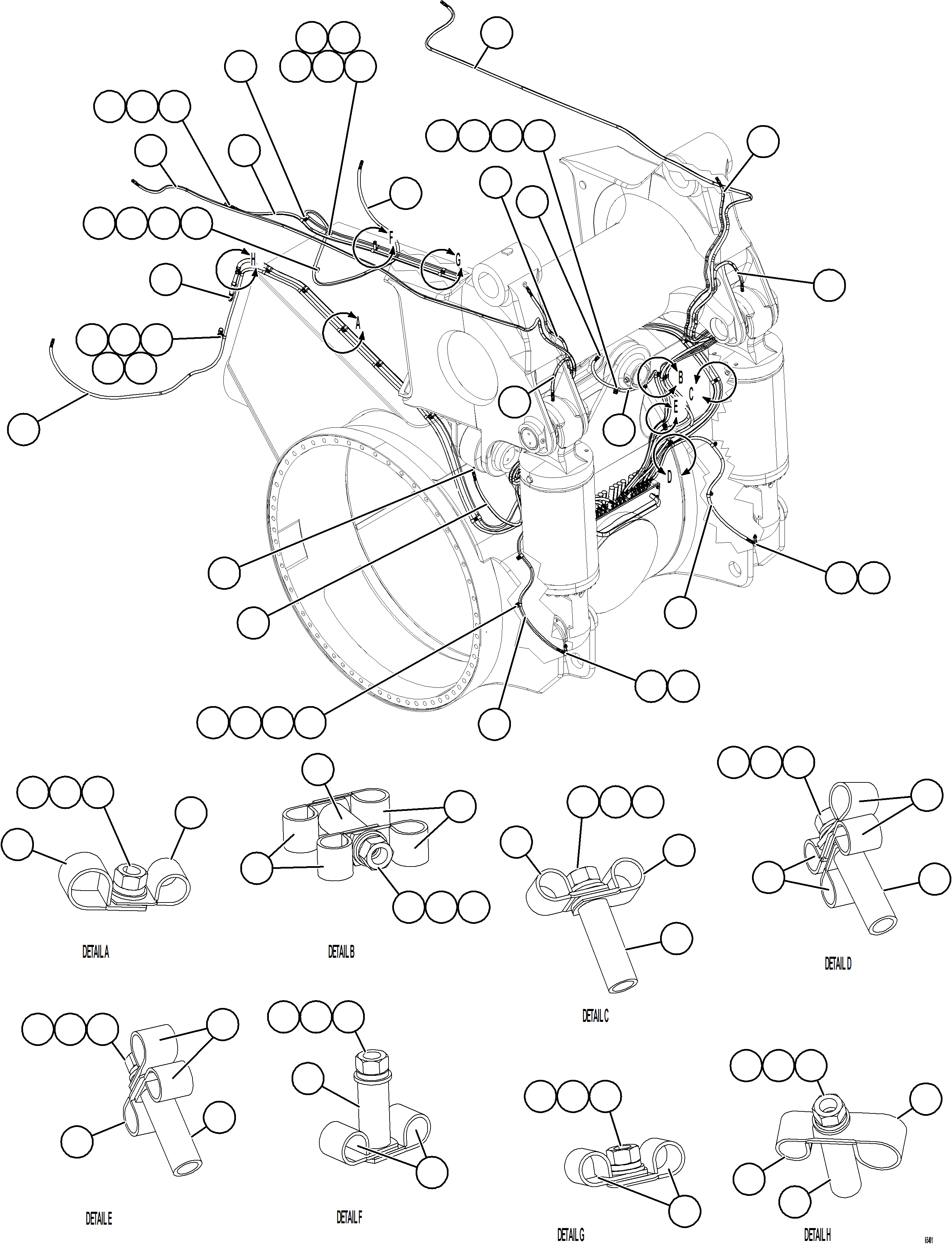 Komatsu parts book diagram for AFE77-BL 830E-5 S/N A50167 - A50168  CONUMA COAL: AUTOMATIC LUBRICATION SYSTEM PIPING - REAR    2/2