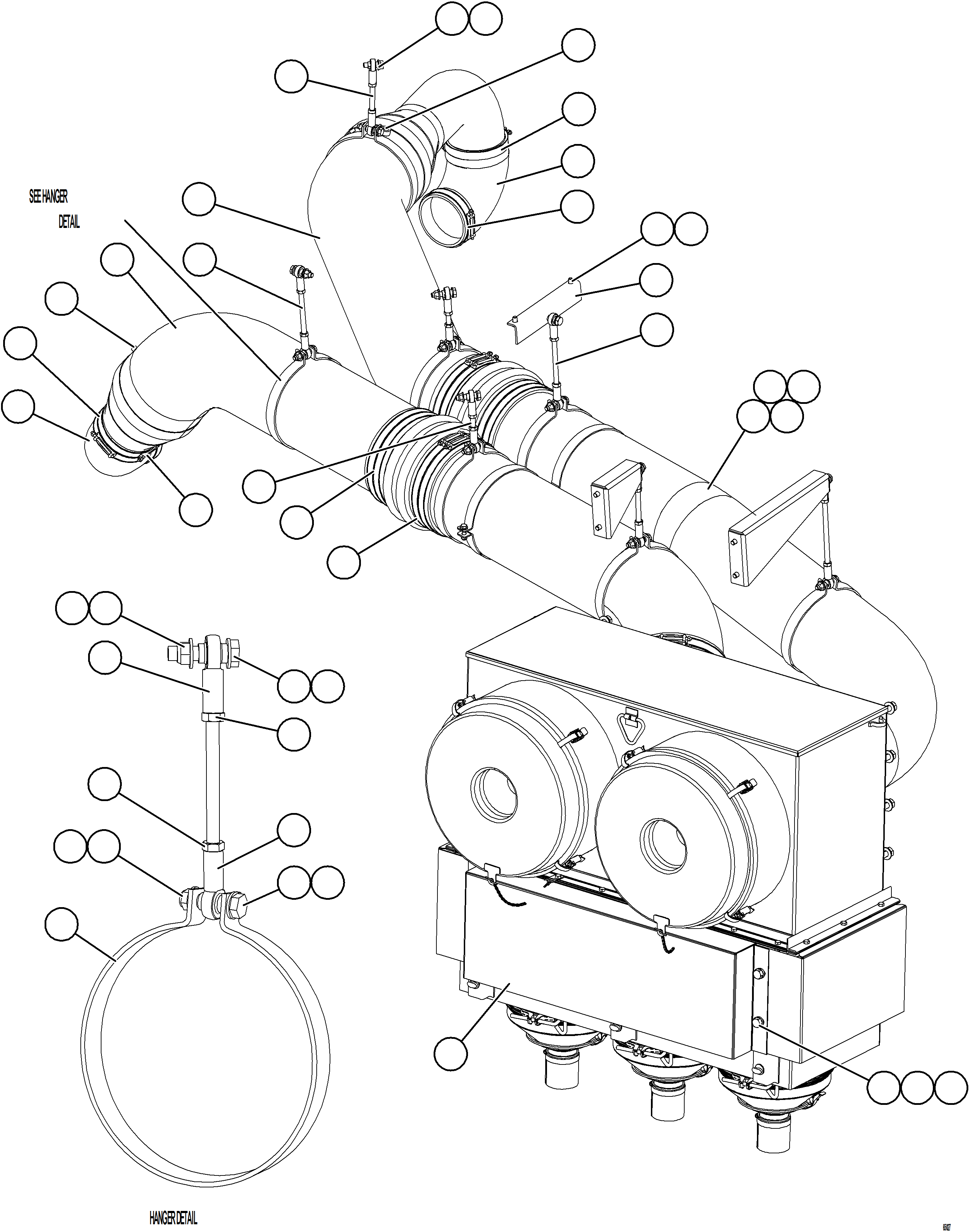 Dump Trucks Komatsu / AFE NEW / AFE77-BQ 830E-5 S/N A50198 - A50199, A50203 - A50204  KAL / STOCK(afe77-bq) / AIR CLEANER PIPING & INSTALLATION - LH    1/2(B-006 : 65207)