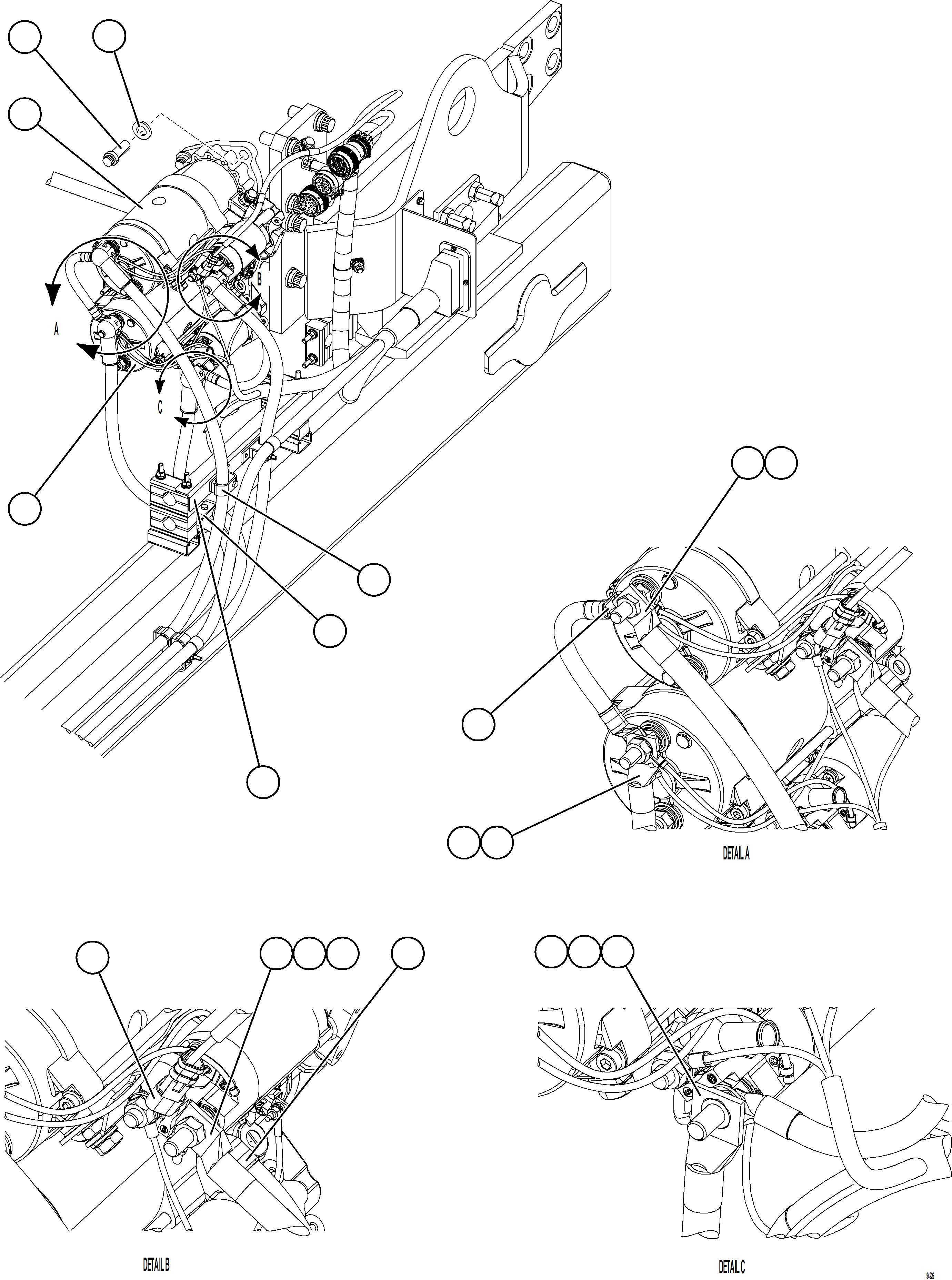 Komatsu parts book diagram for AFE77-BU 830E-5 S/N A50216 - A50217  KCH: CRANKING MOTOR INSTALLATION