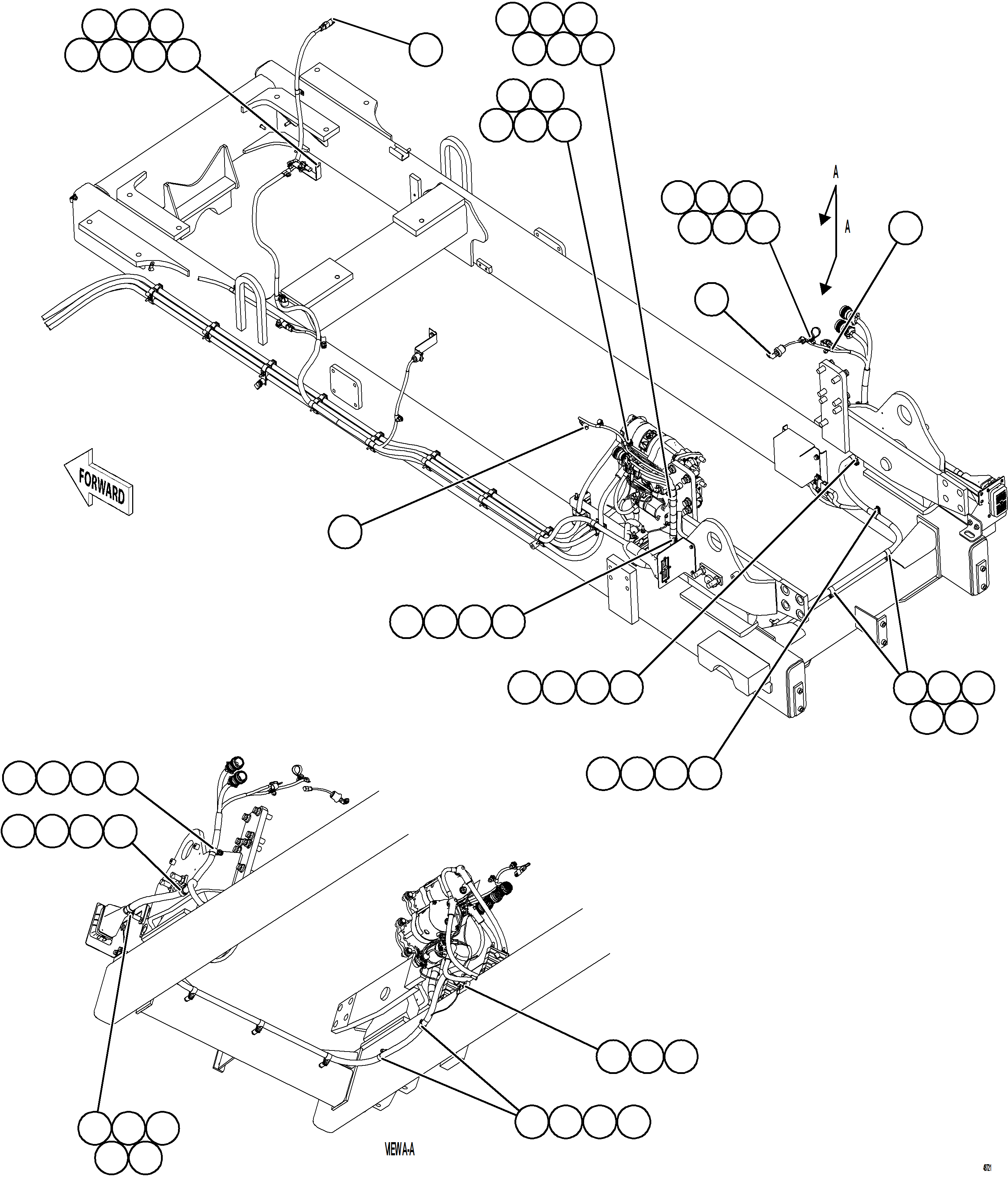 Komatsu parts book diagram for AFE77-BU 830E-5 S/N A50216 - A50217  KCH: EXTERNAL ENGINE WIRING HARNESS INSTALLATION    1/4