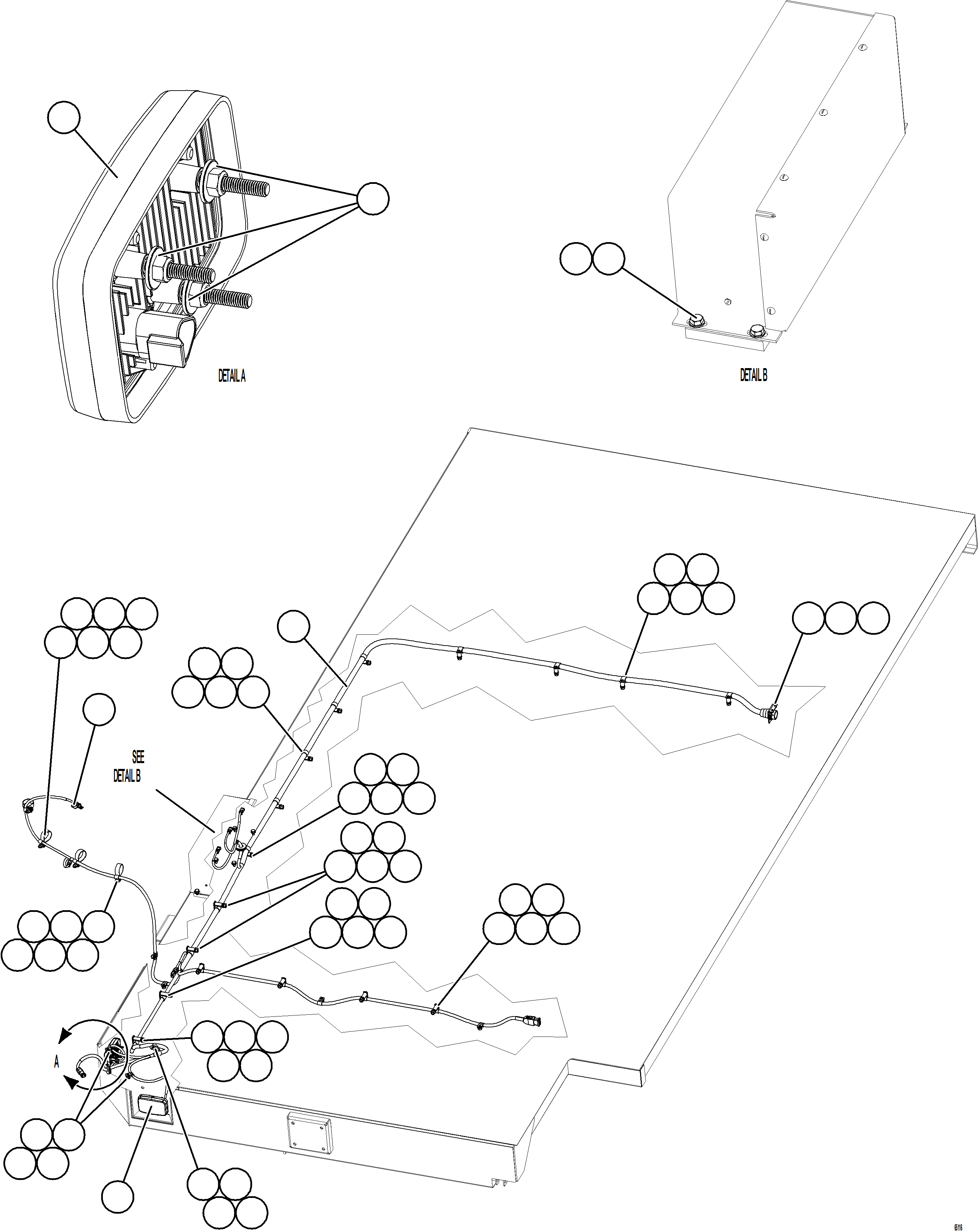 Komatsu parts book diagram for AFE77-BU 830E-5 S/N A50216 - A50217  KCH: RH DECK WIRING HARNESS & LIGHTS