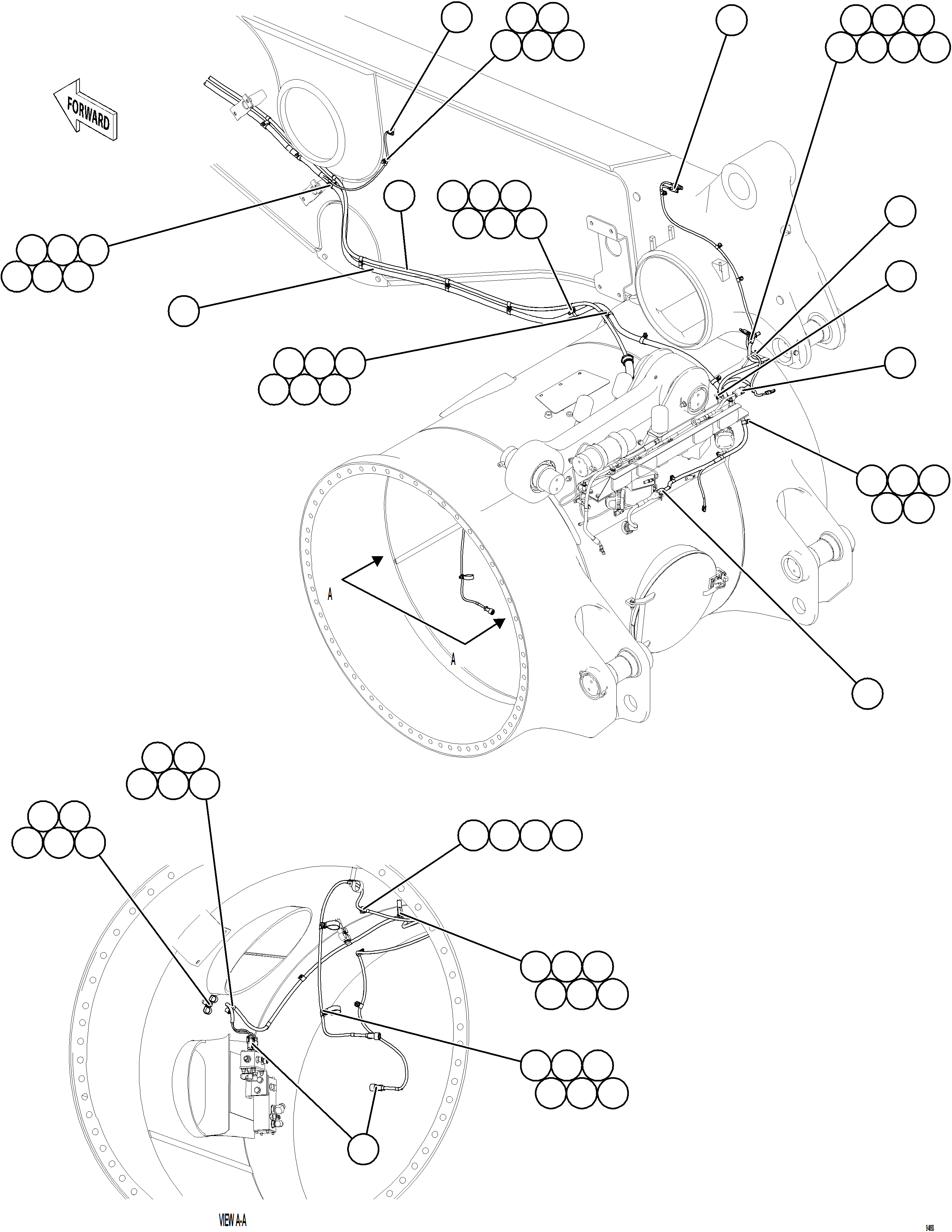 Komatsu parts book diagram for AFE77-BU 830E-5 S/N A50216 - A50217  KCH: RIGHT REAR FRAME RAIL HARNESS    2/2