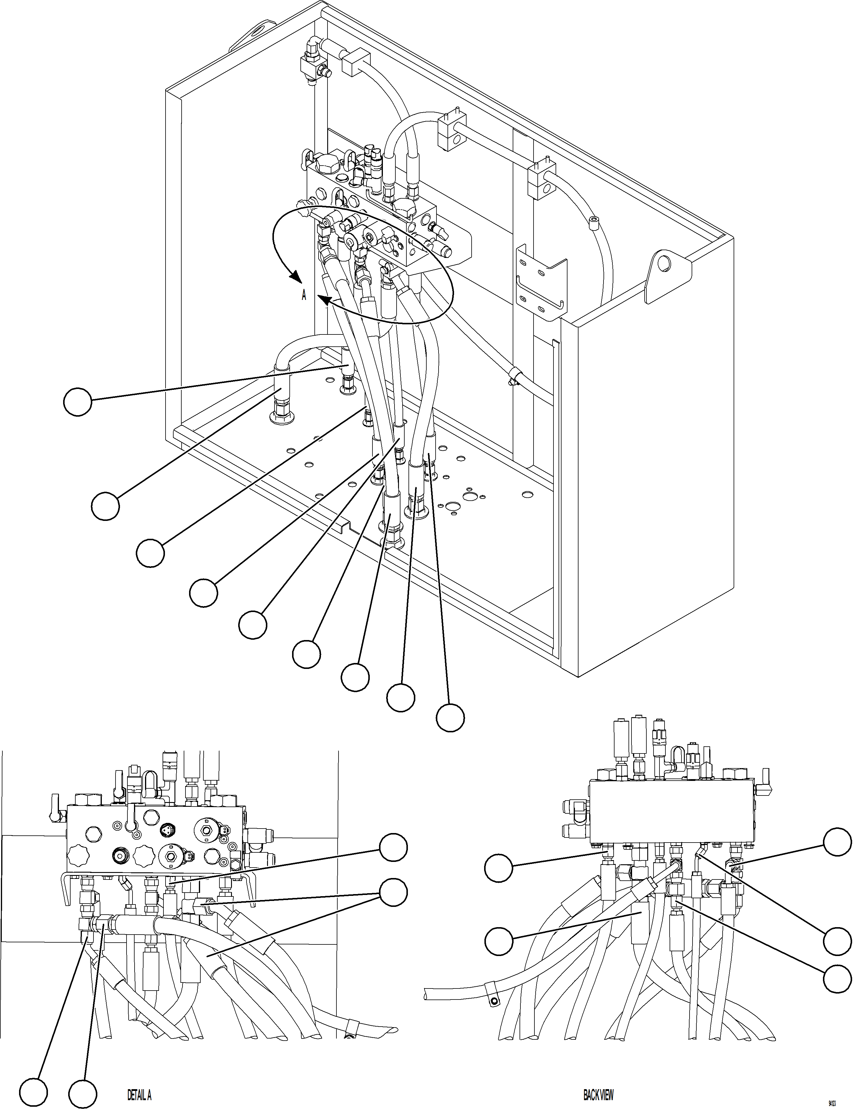 Komatsu parts book diagram for AFE77-BU 830E-5 S/N A50216 - A50217  KCH: HYDR BRAKE CBNT PIPING - BRAKE MANIFOLD 1/2