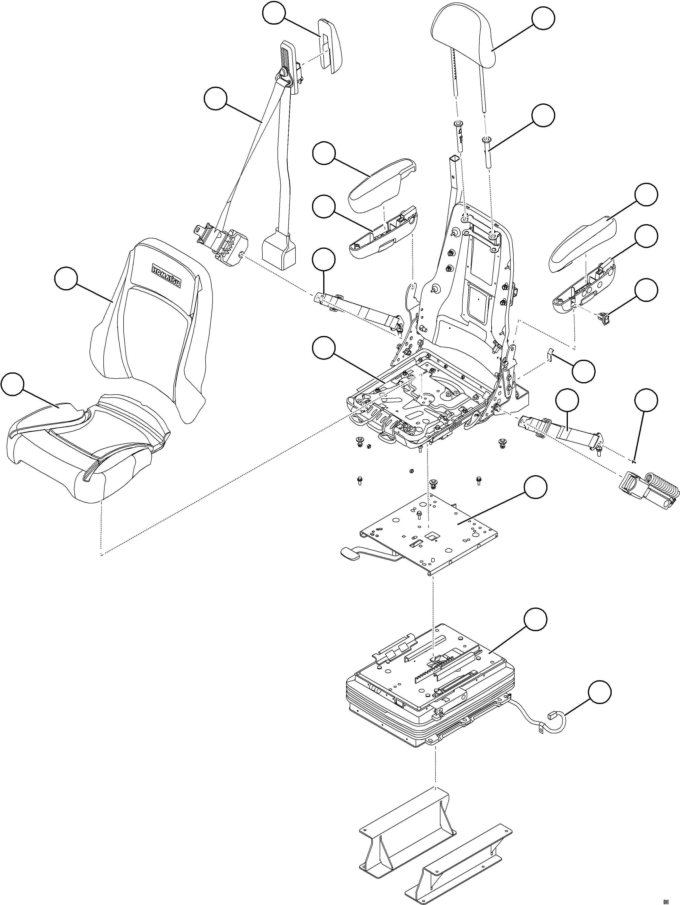 Komatsu parts book diagram for AFE77-BU 830E-5 S/N A50216 - A50217  KCH: PASSENGER SEAT - PREMIUM    58E-57-16760