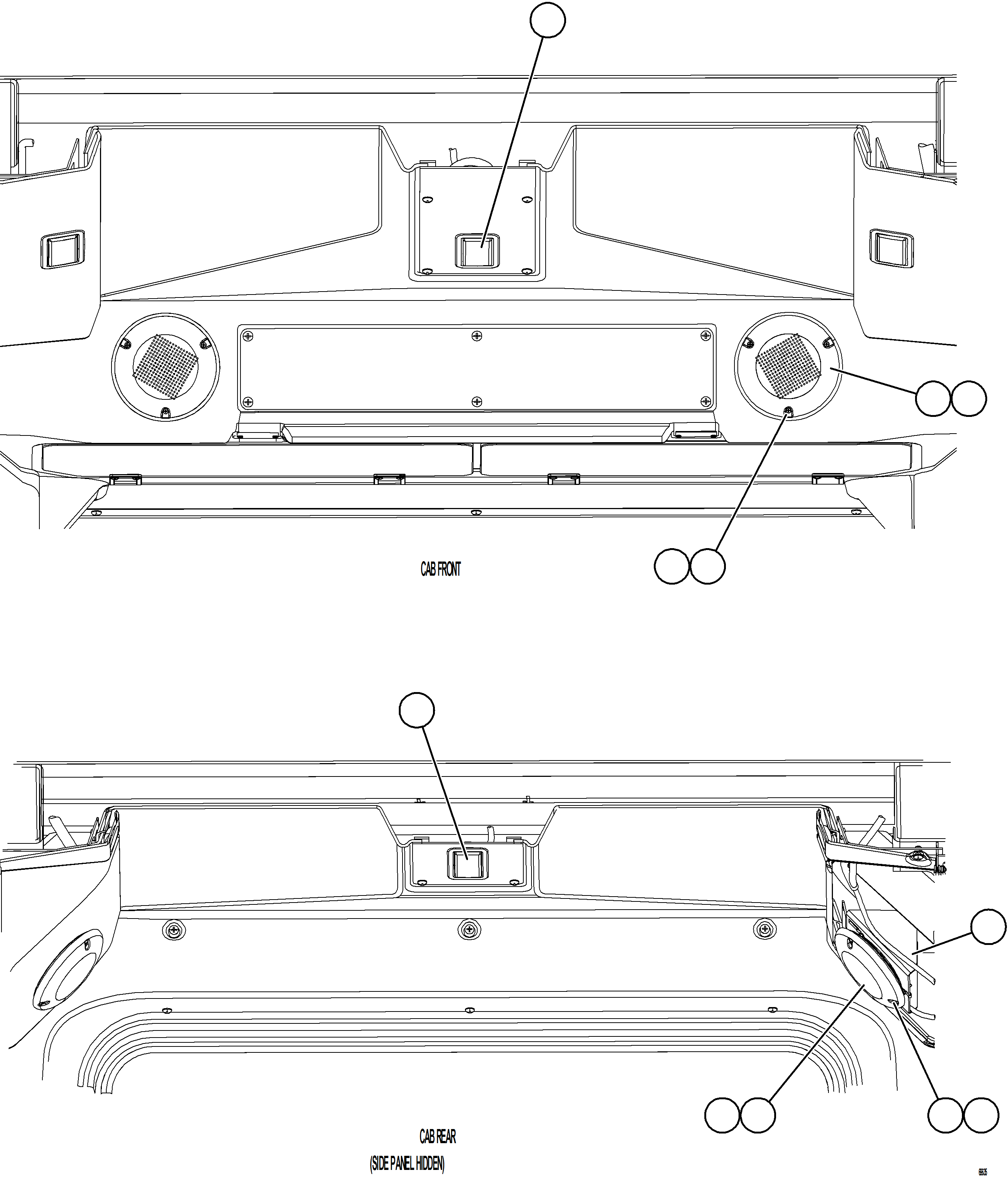 Komatsu parts book diagram for AFE77-BU 830E-5 S/N A50216 - A50217  KCH: CAB SPEAKERS & DOME LIGHTS