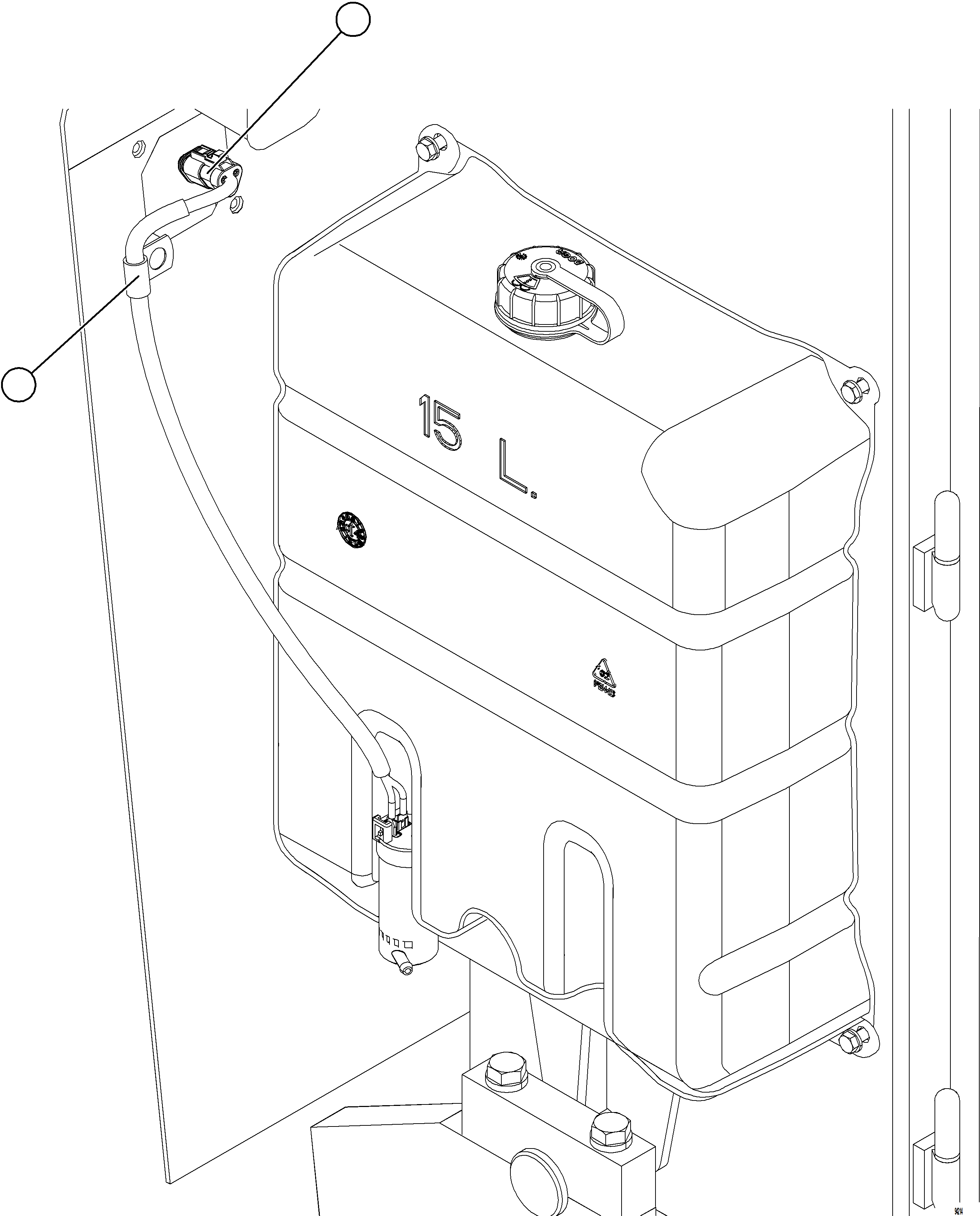 Komatsu parts book diagram for AFE77-BU 830E-5 S/N A50216 - A50217  KCH: WINDSHIELD WASHER RESERVOIR INSTALLATION    2/2