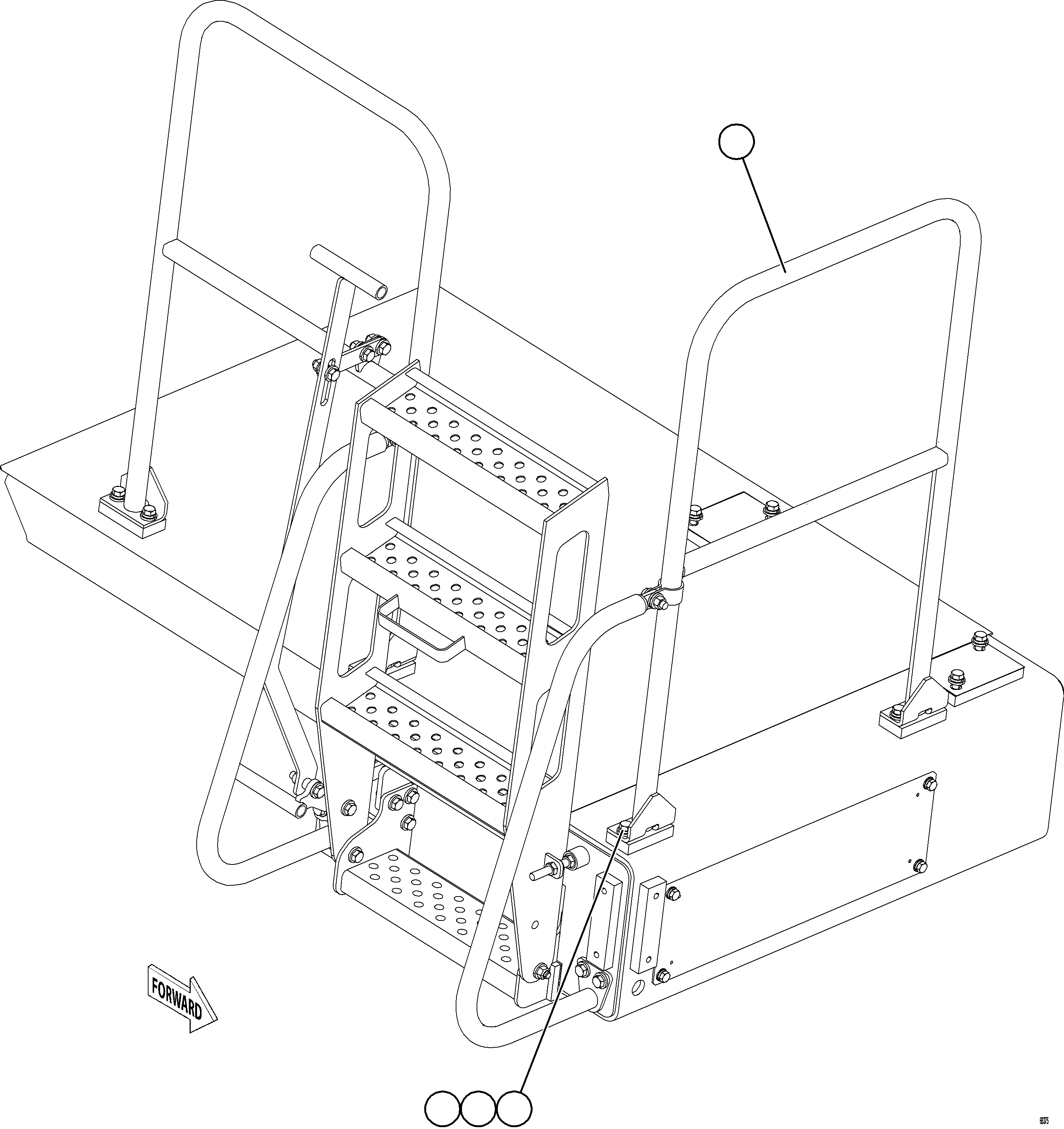 Komatsu parts book diagram for AFE77-BU 830E-5 S/N A50216 - A50217  KCH: RH LOWER PLATFORM HANDRAILS