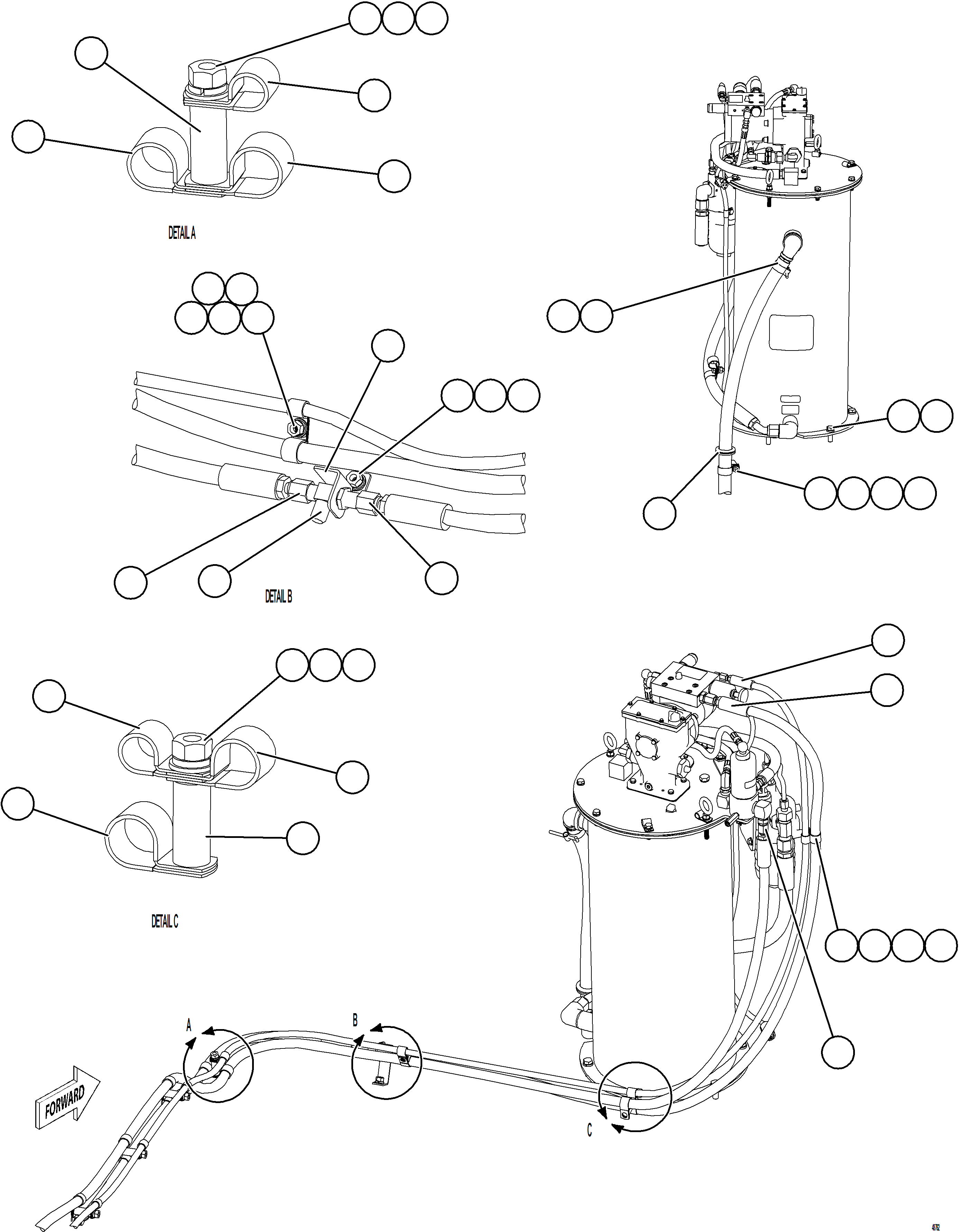 Komatsu parts book diagram for AFE77-BU 830E-5 S/N A50216 - A50217  KCH: AUTOMATIC LUBRICATION SYSTEM PIPING - FRONT    1/4