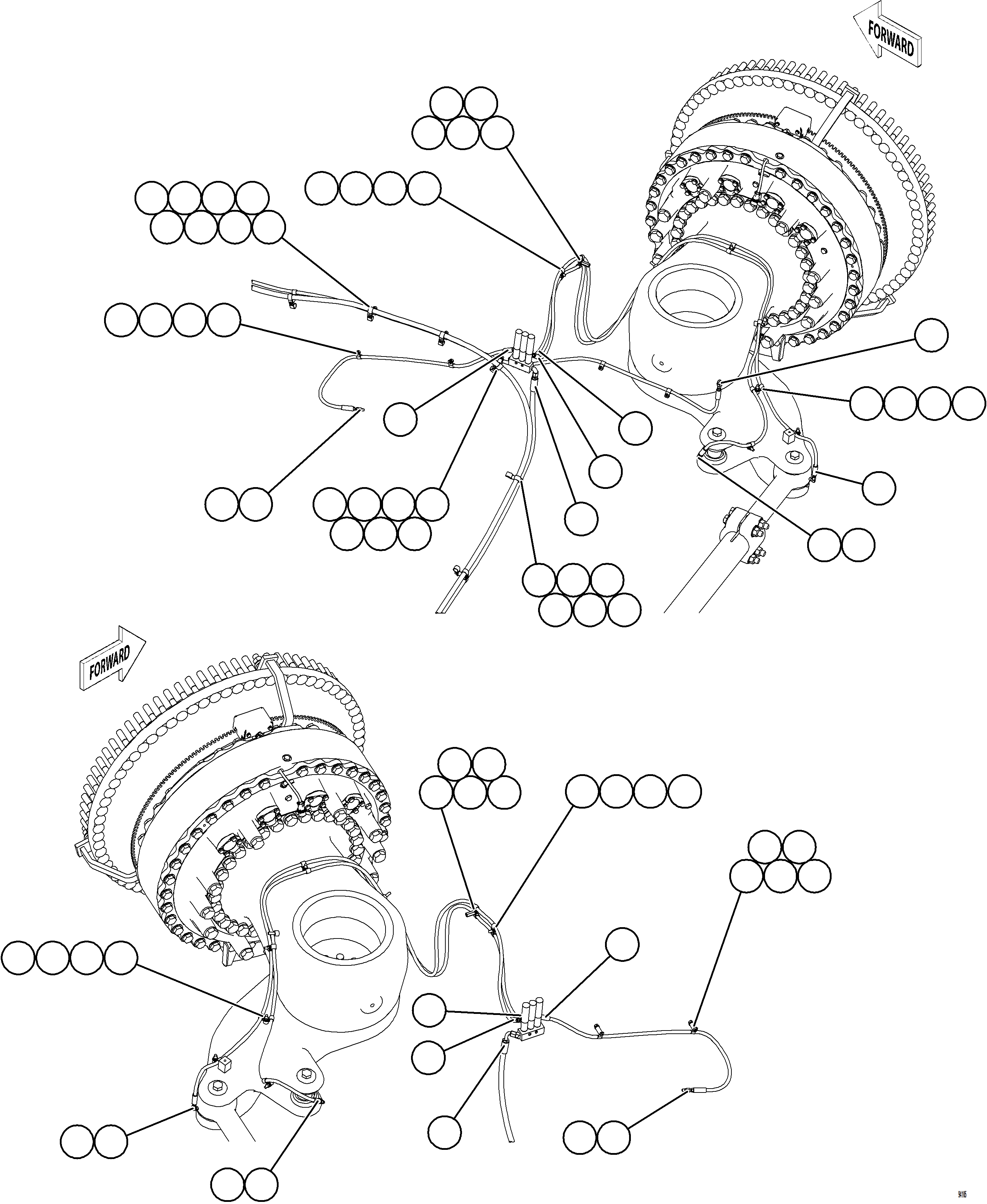 Komatsu parts book diagram for AFE77-BU 830E-5 S/N A50216 - A50217  KCH: AUTOMATIC LUBRICATION SYSTEM PIPING - FRONT    2/4