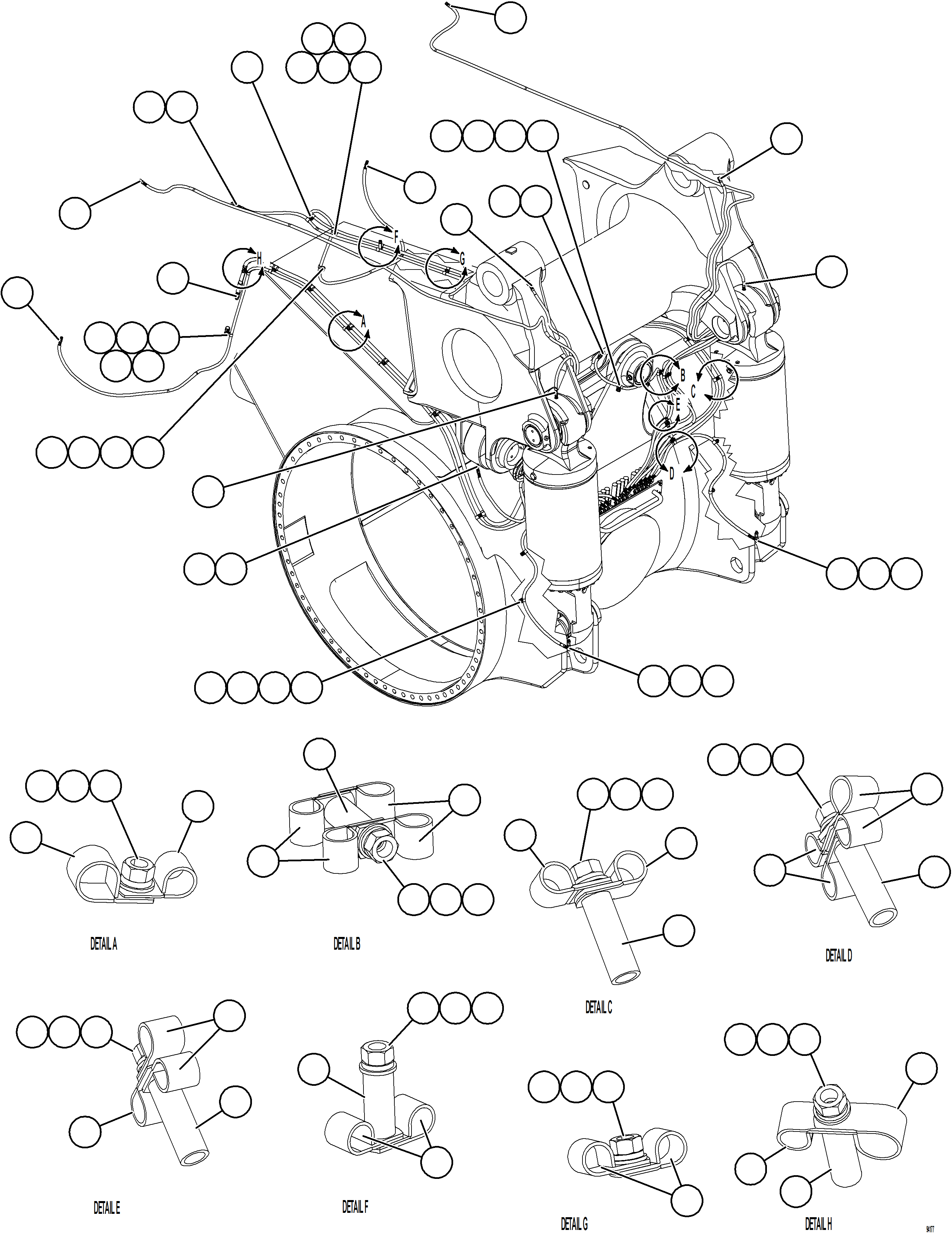 Komatsu parts book diagram for AFE77-BU 830E-5 S/N A50216 - A50217  KCH: AUTOMATIC LUBRICATION SYSTEM PIPING - REAR    2/3