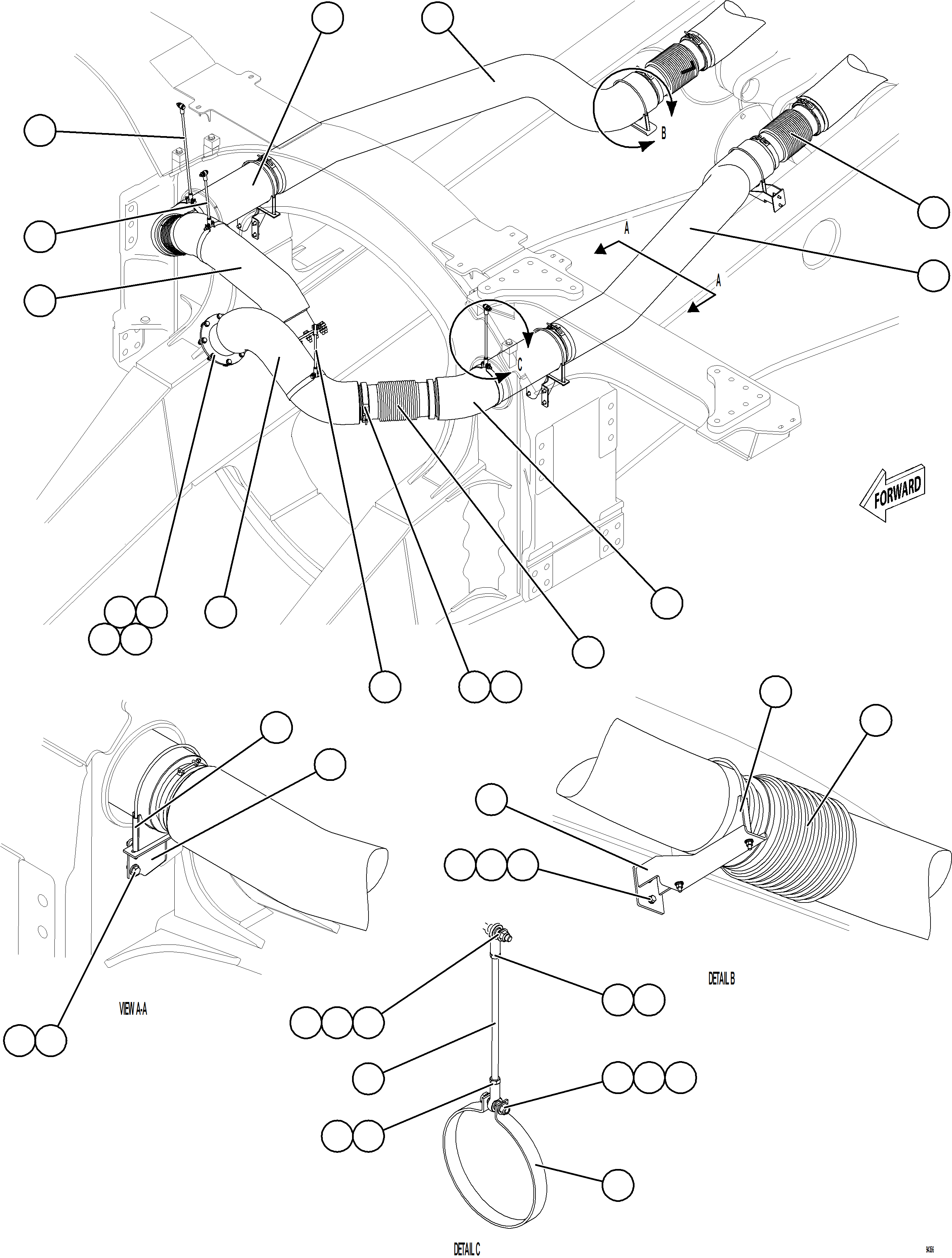 Komatsu parts book diagram for AFE77-CN 830E-5 S/N A50294 - A50295  SMS: EXHAUST PIPING - FRONT