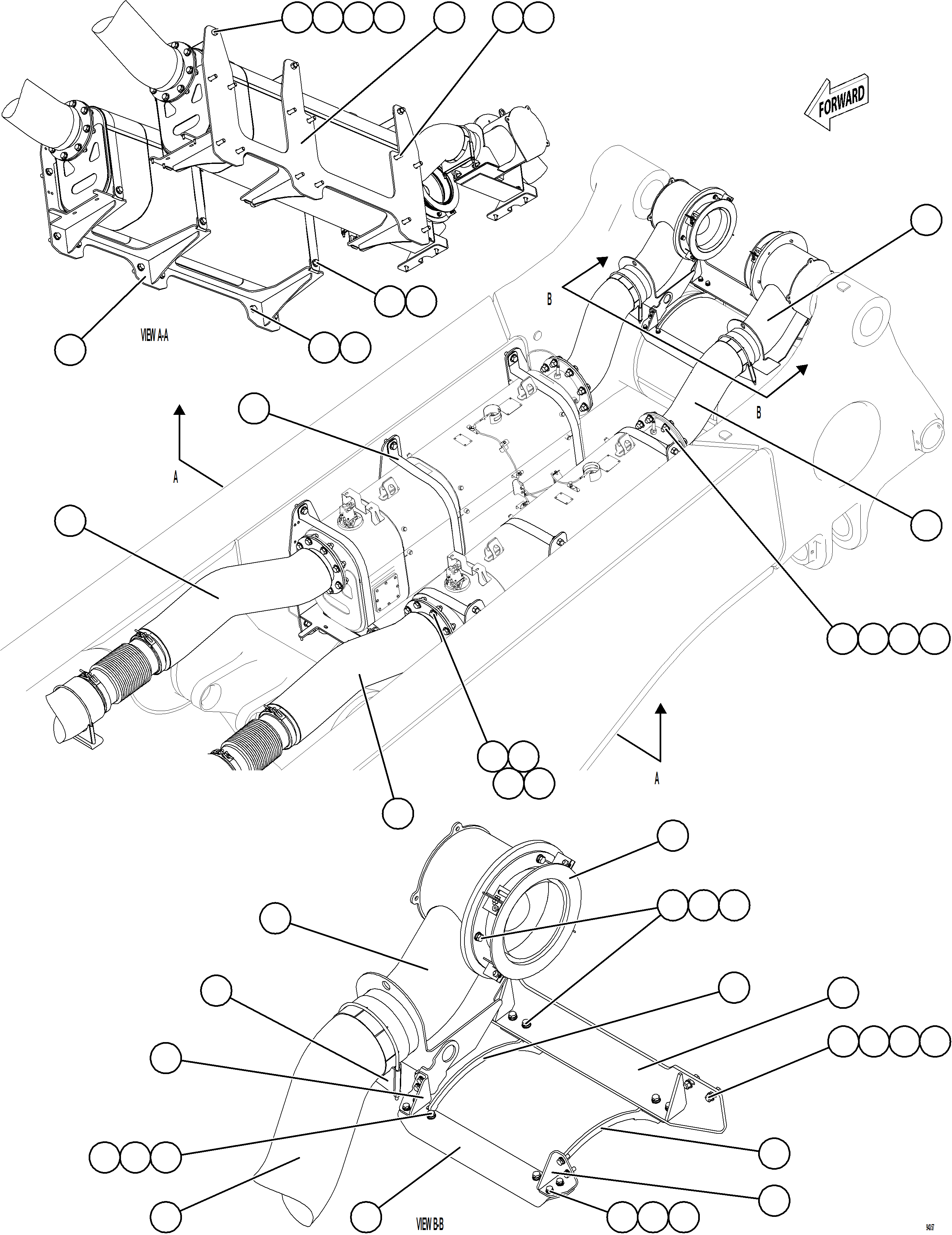 Komatsu parts book diagram for AFE77-CN 830E-5 S/N A50294 - A50295  SMS: EXHAUST PIPING - REAR    1/2