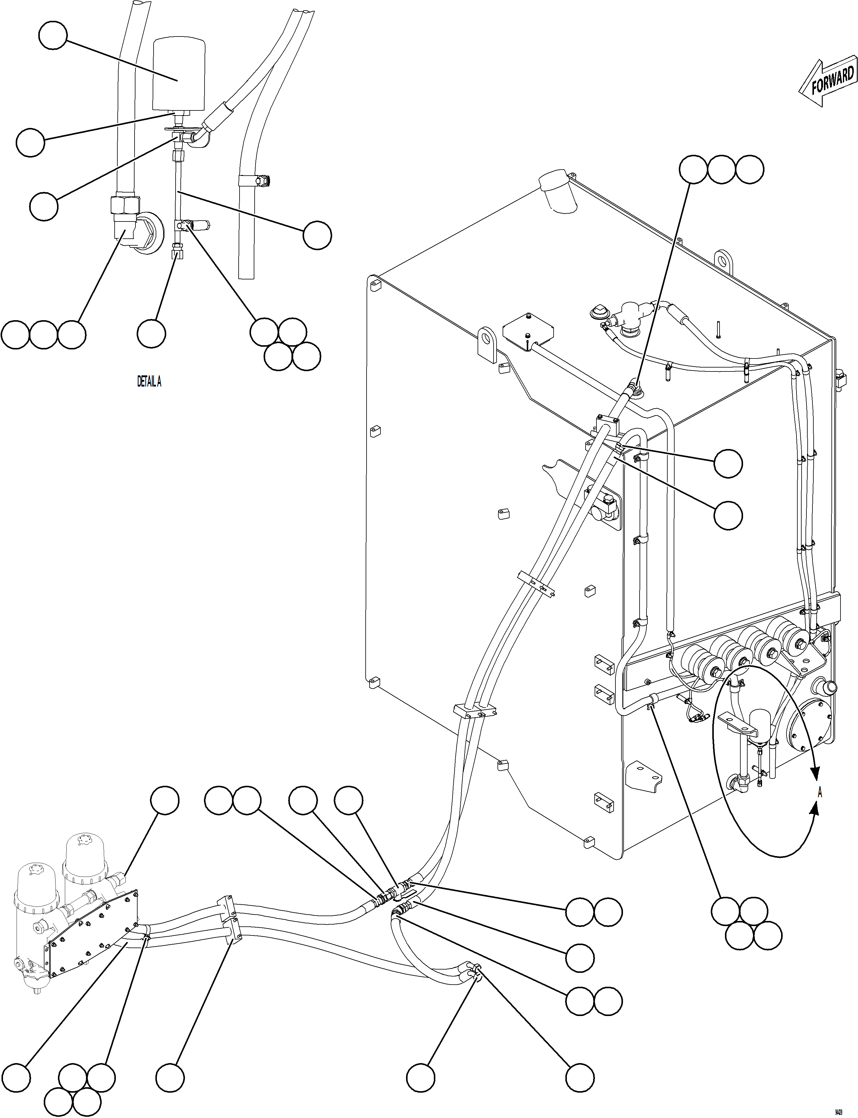 Komatsu parts book diagram for AFE77-CN 830E-5 S/N A50294 - A50295  SMS: FUEL SYSTEM PIPING    1/4