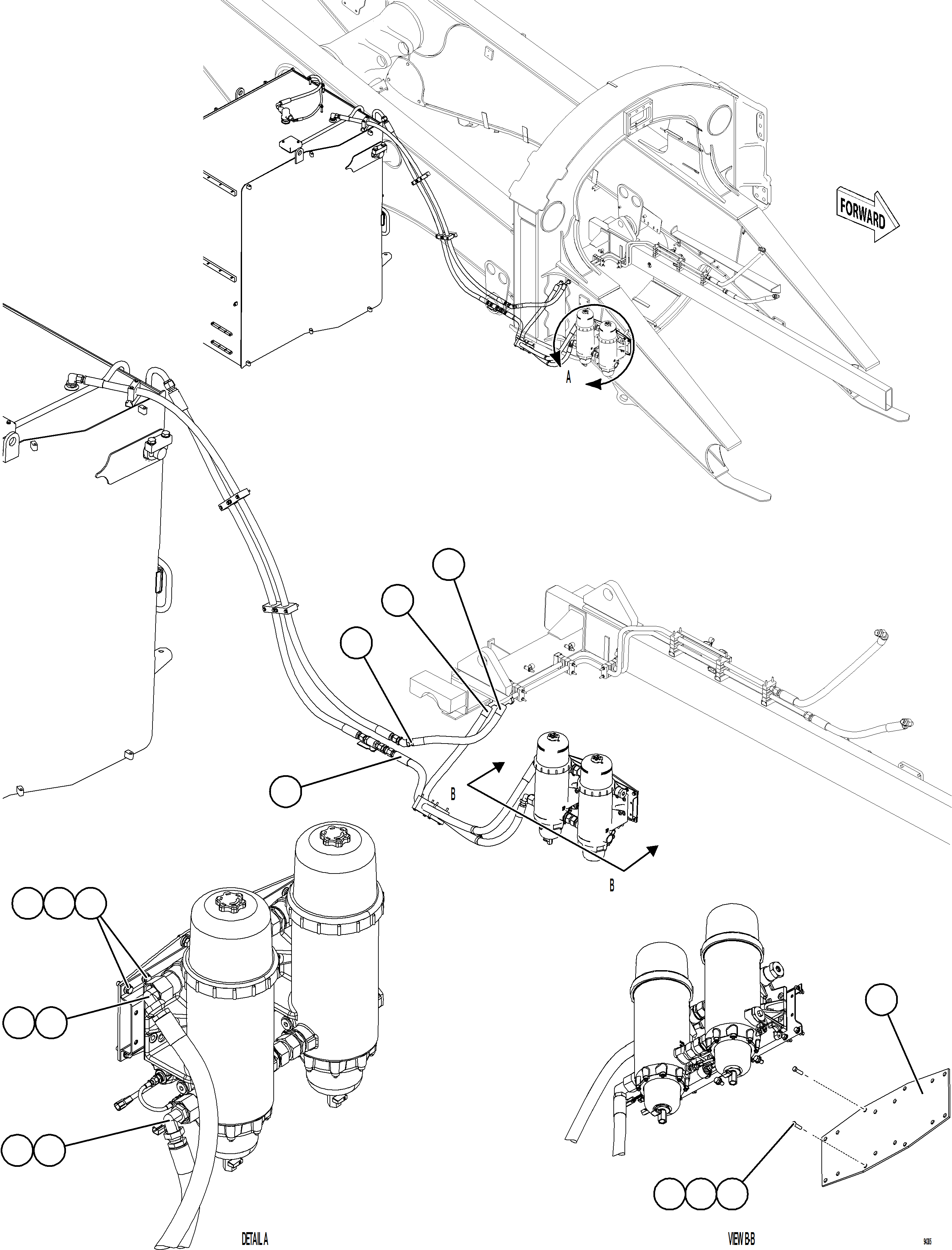 Komatsu parts book diagram for AFE77-CN 830E-5 S/N A50294 - A50295  SMS: FUEL SYSTEM PIPING    3/4