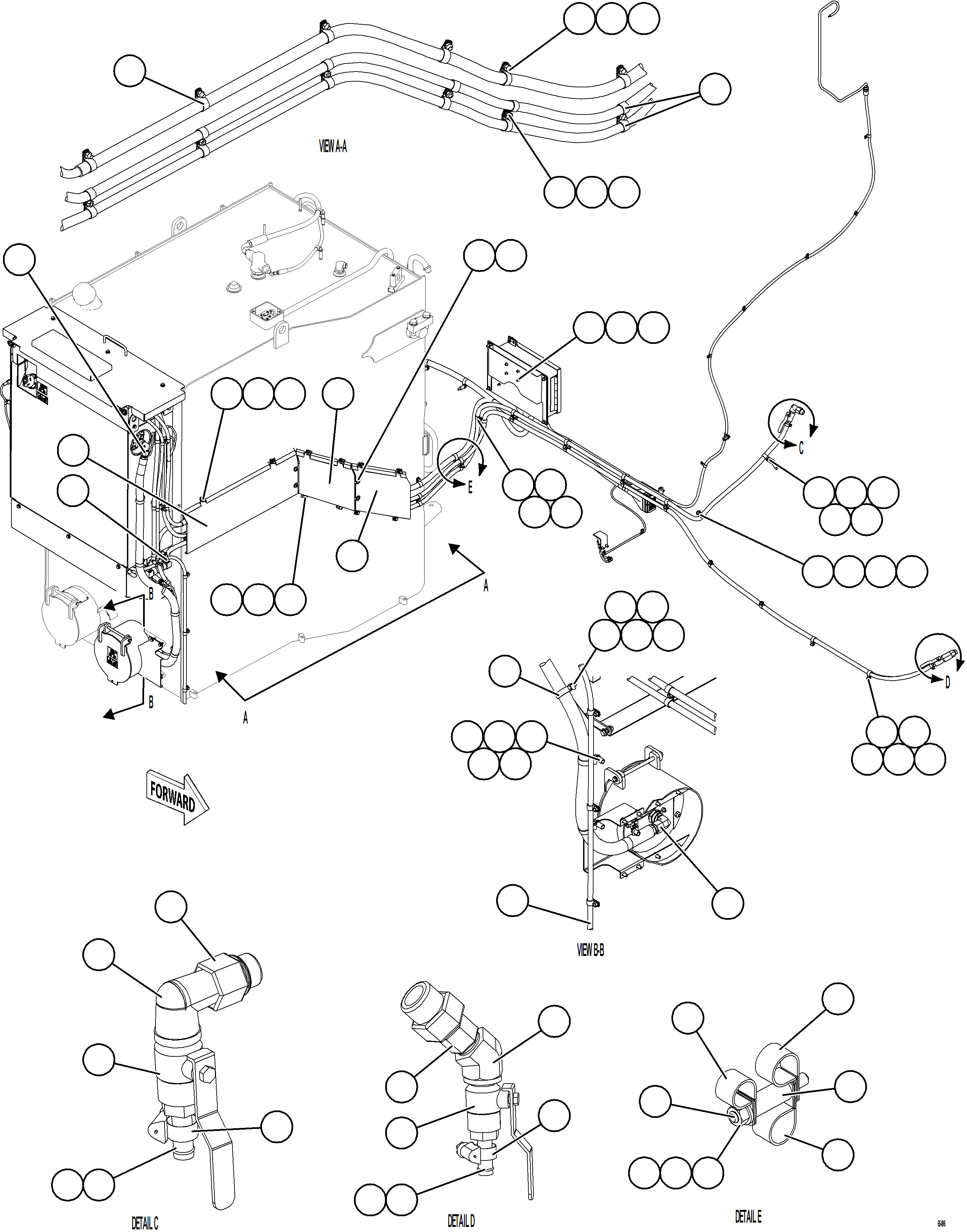 Komatsu parts book diagram for AFE77-CN 830E-5 S/N A50294 - A50295  SMS: DEF TANK RETURN AND SUPPLY PIPING    1/2