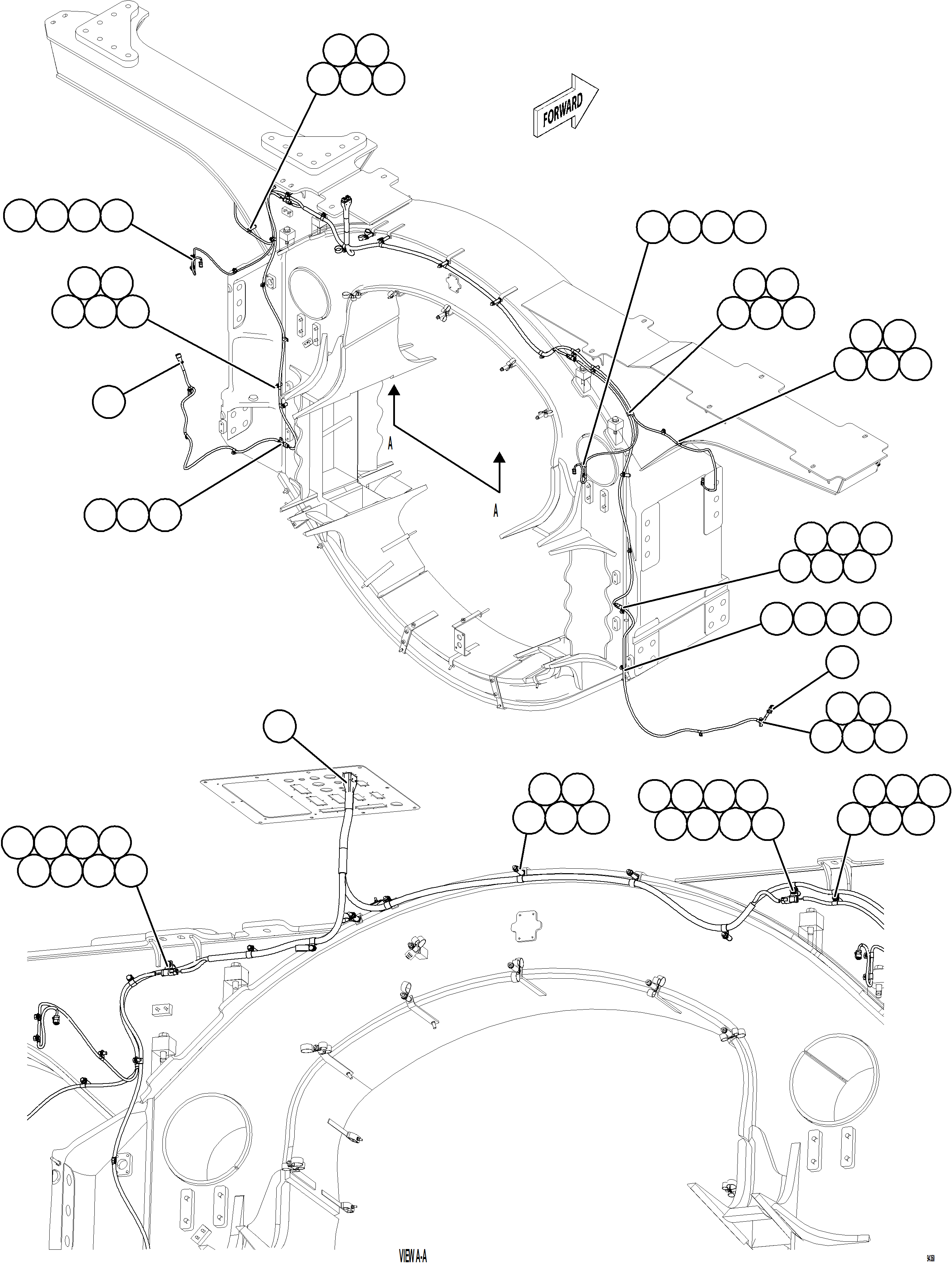 Komatsu parts book diagram for AFE77-CN 830E-5 S/N A50294 - A50295  SMS: FRONT WHEEL SPEED SENSOR WIRING HARNESS