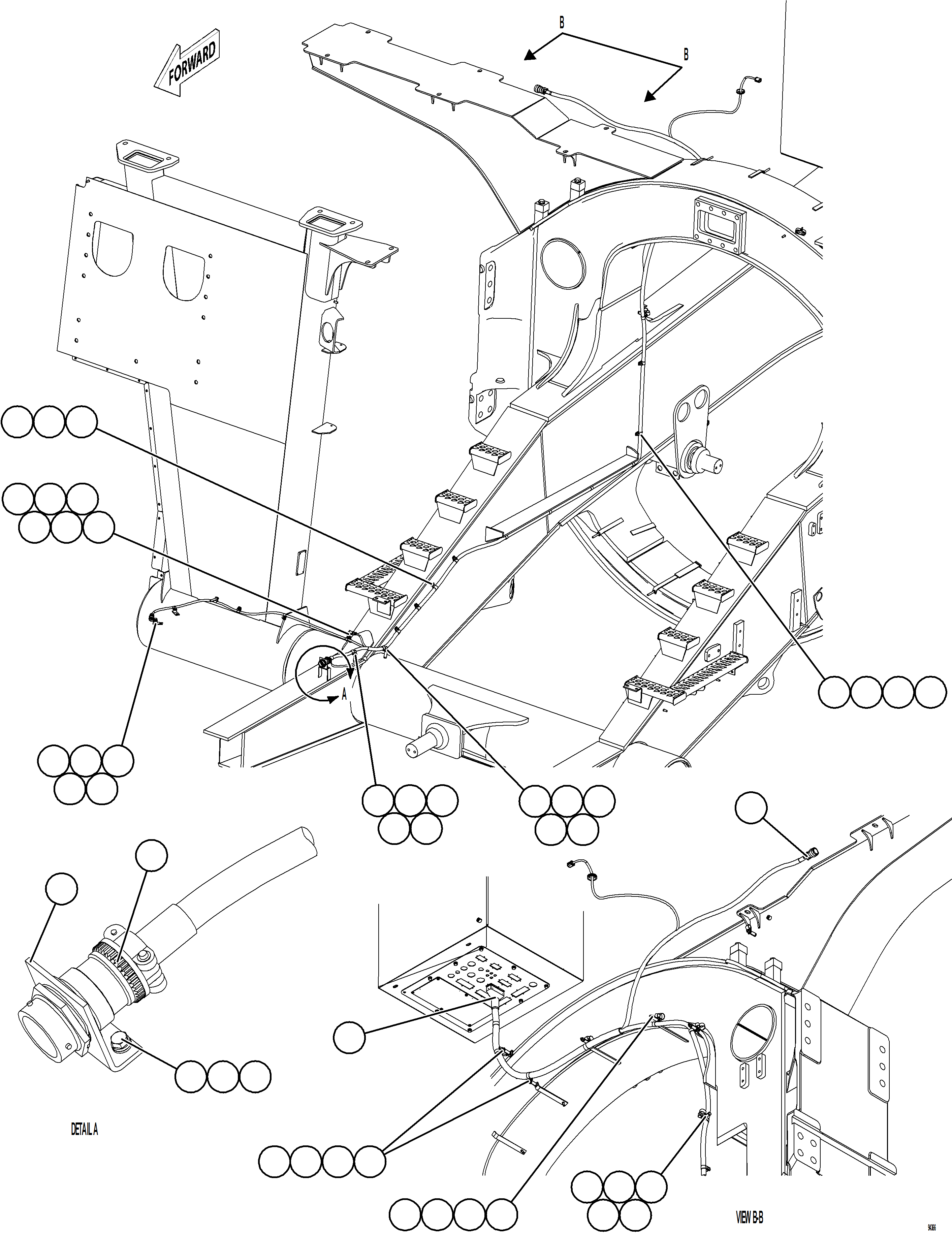Komatsu parts book diagram for AFE77-CN 830E-5 S/N A50294 - A50295  SMS: RIGHT FRONT FRAME RAIL HARNESS