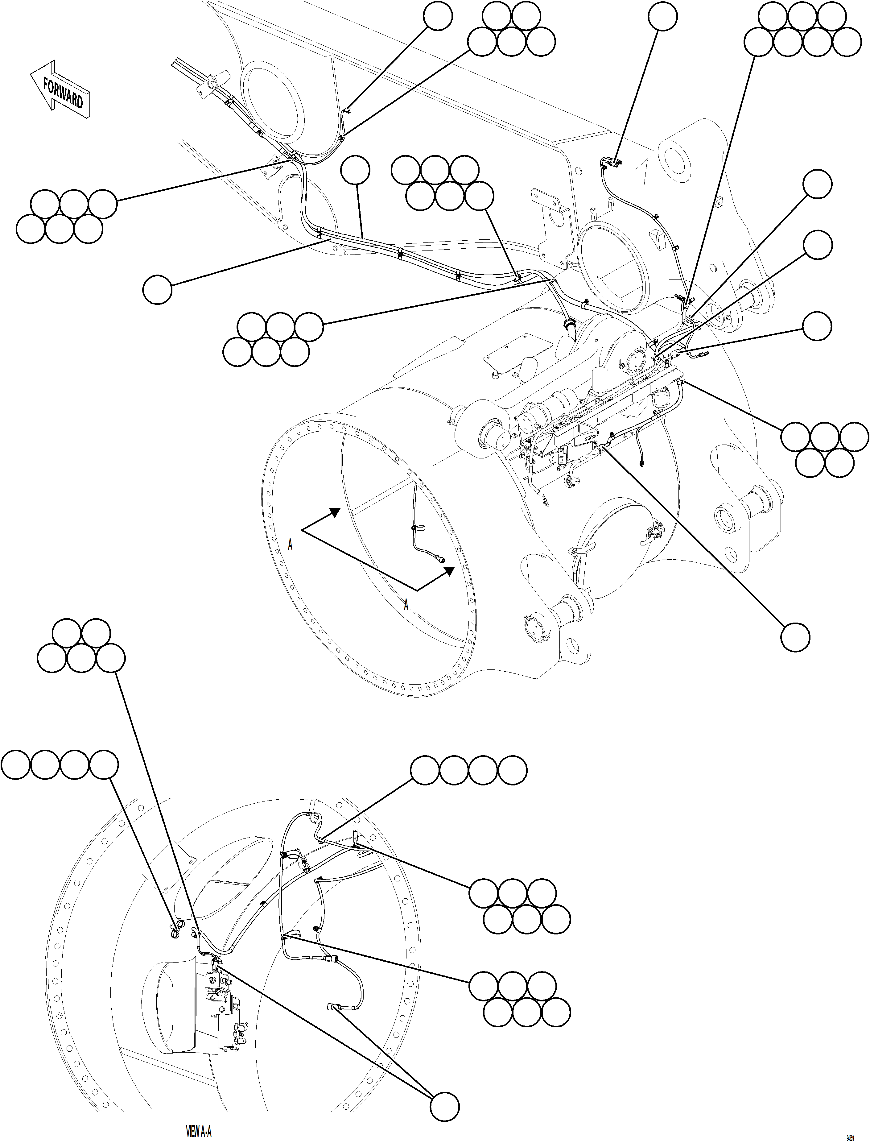 Komatsu parts book diagram for AFE77-CN 830E-5 S/N A50294 - A50295  SMS: RIGHT REAR FRAME RAIL HARNESS    2/2