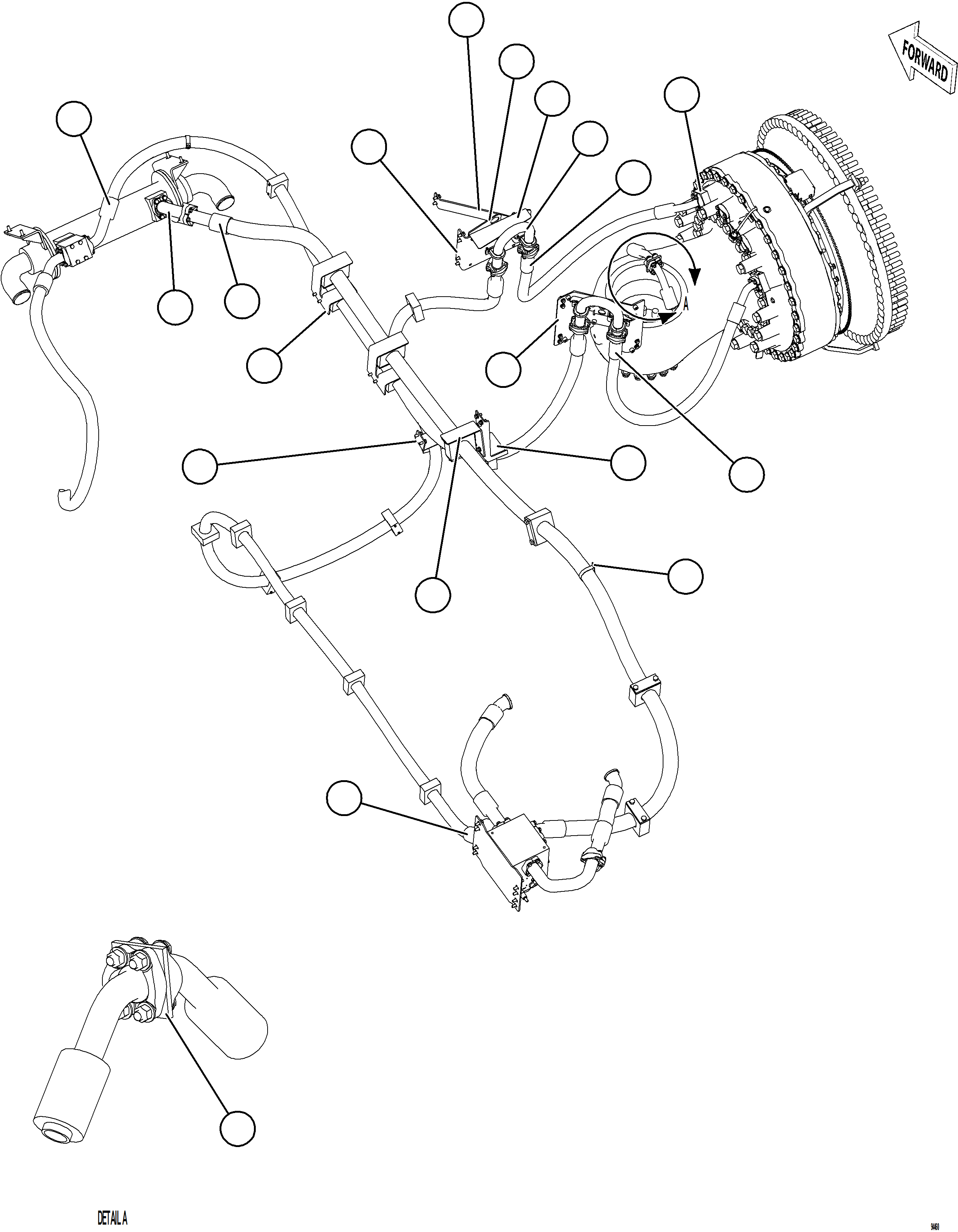 Komatsu parts book diagram for AFE77-CN 830E-5 S/N A50294 - A50295  SMS: BRAKE COOLING PIPING - RIGHT FRONT    1/2