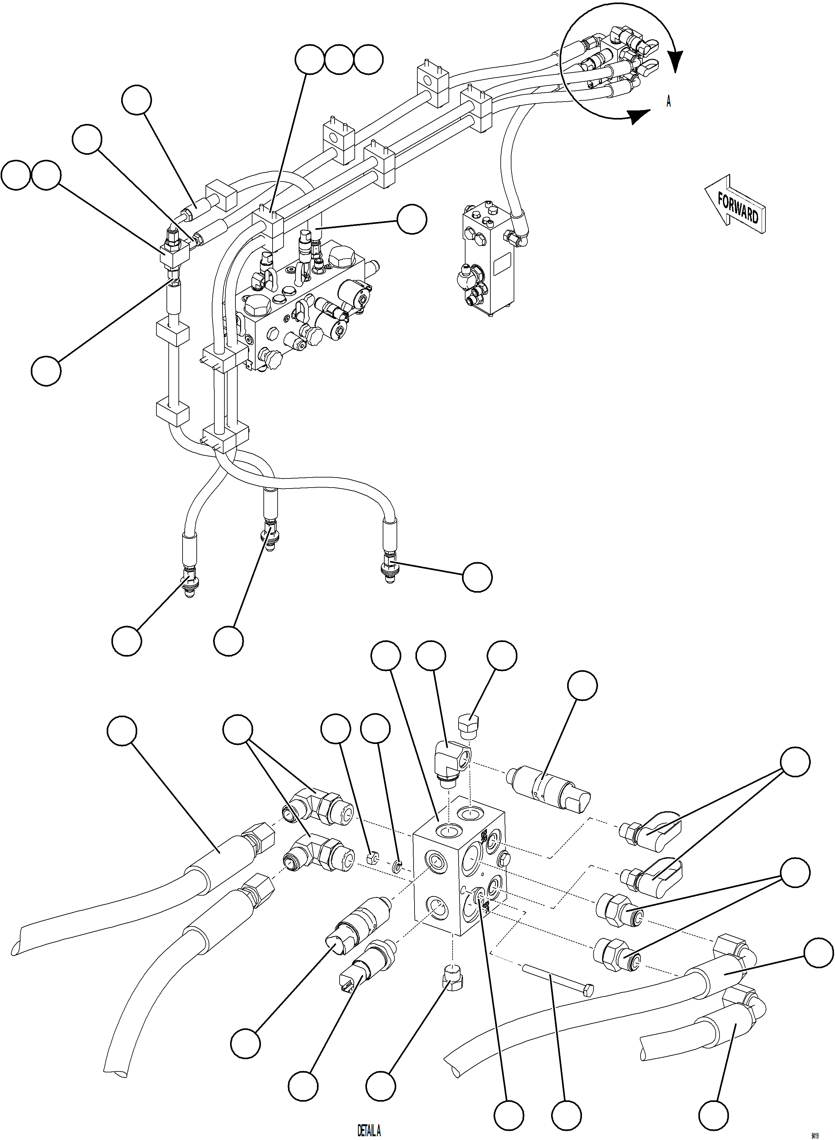 Komatsu parts book diagram for AFE77-CN 830E-5 S/N A50294 - A50295  SMS: SHUTTLE VALVE & JUNCTION BLOCK PIPING