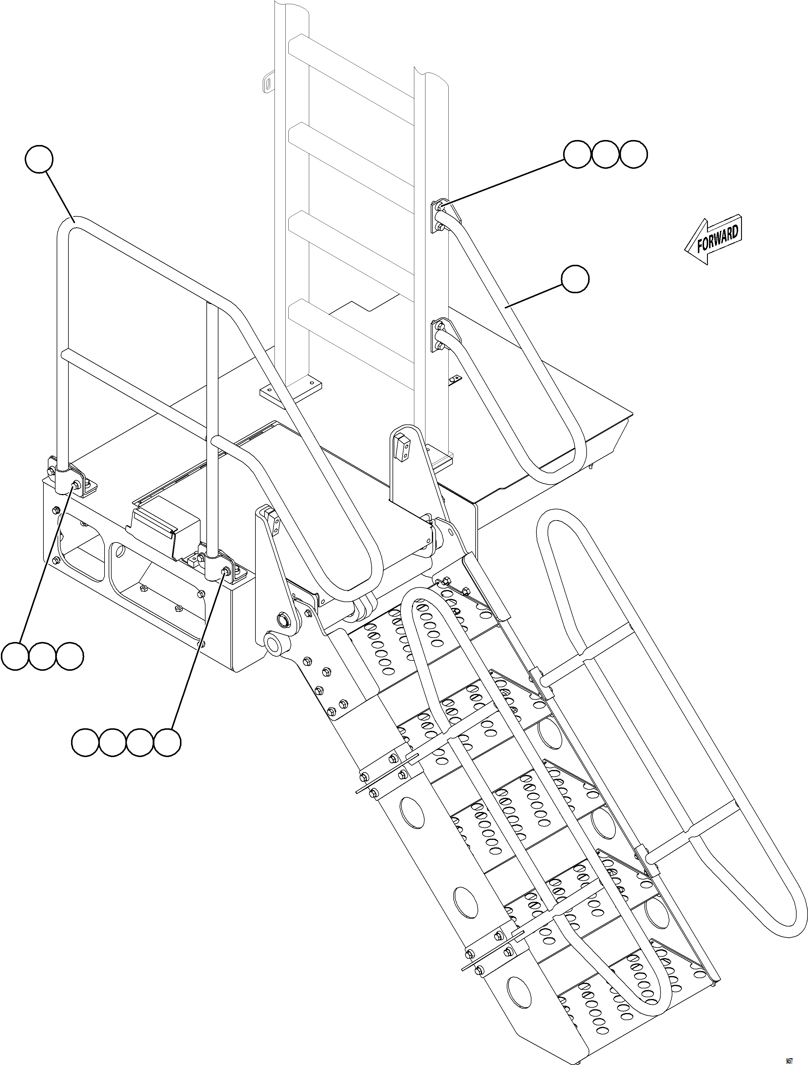Komatsu parts book diagram for AFE77-CN 830E-5 S/N A50294 - A50295  SMS: LH LOWER PLATFORM HANDRAILS