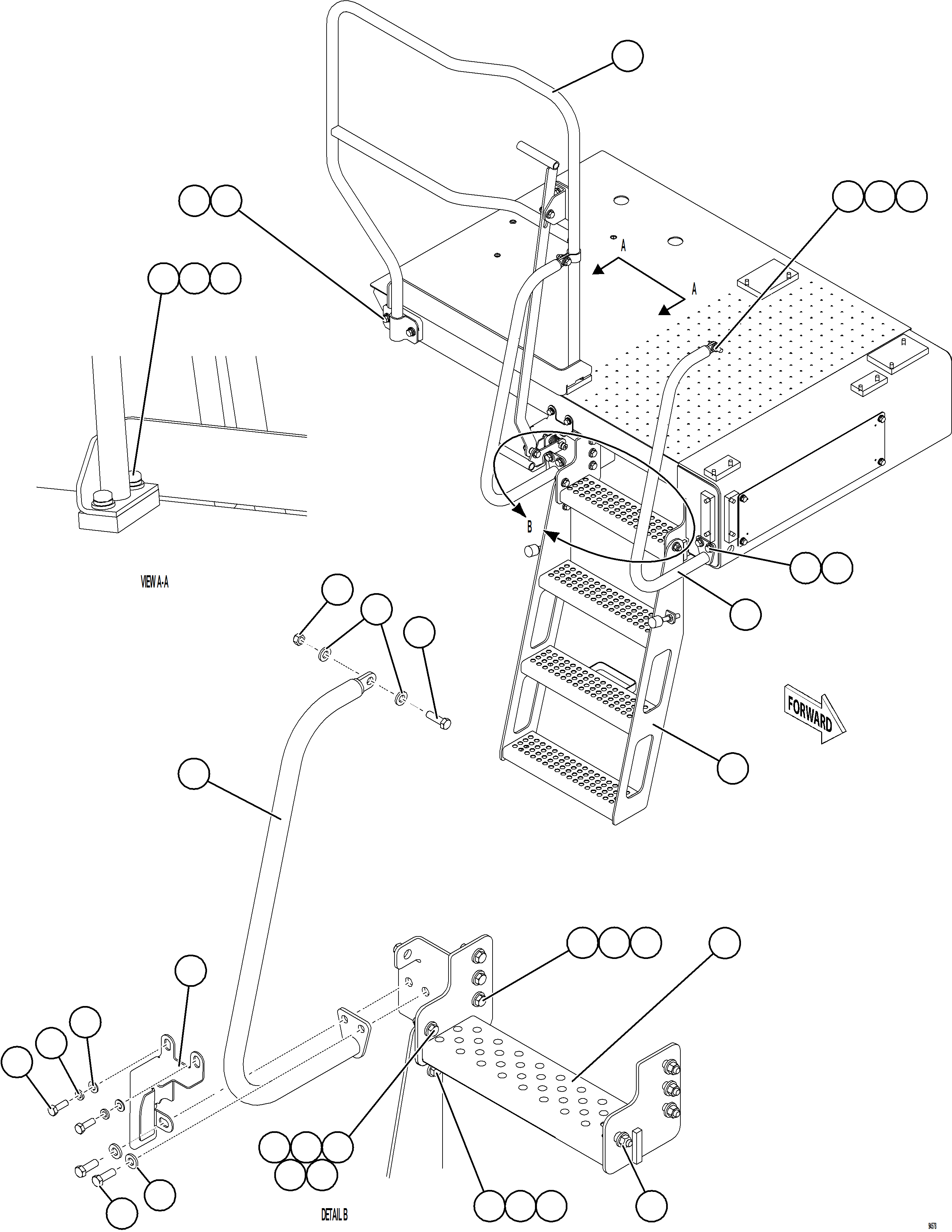 Komatsu parts book diagram for AFE77-CN 830E-5 S/N A50294 - A50295  SMS: RH DROPDOWN LADDER INSTALLATION