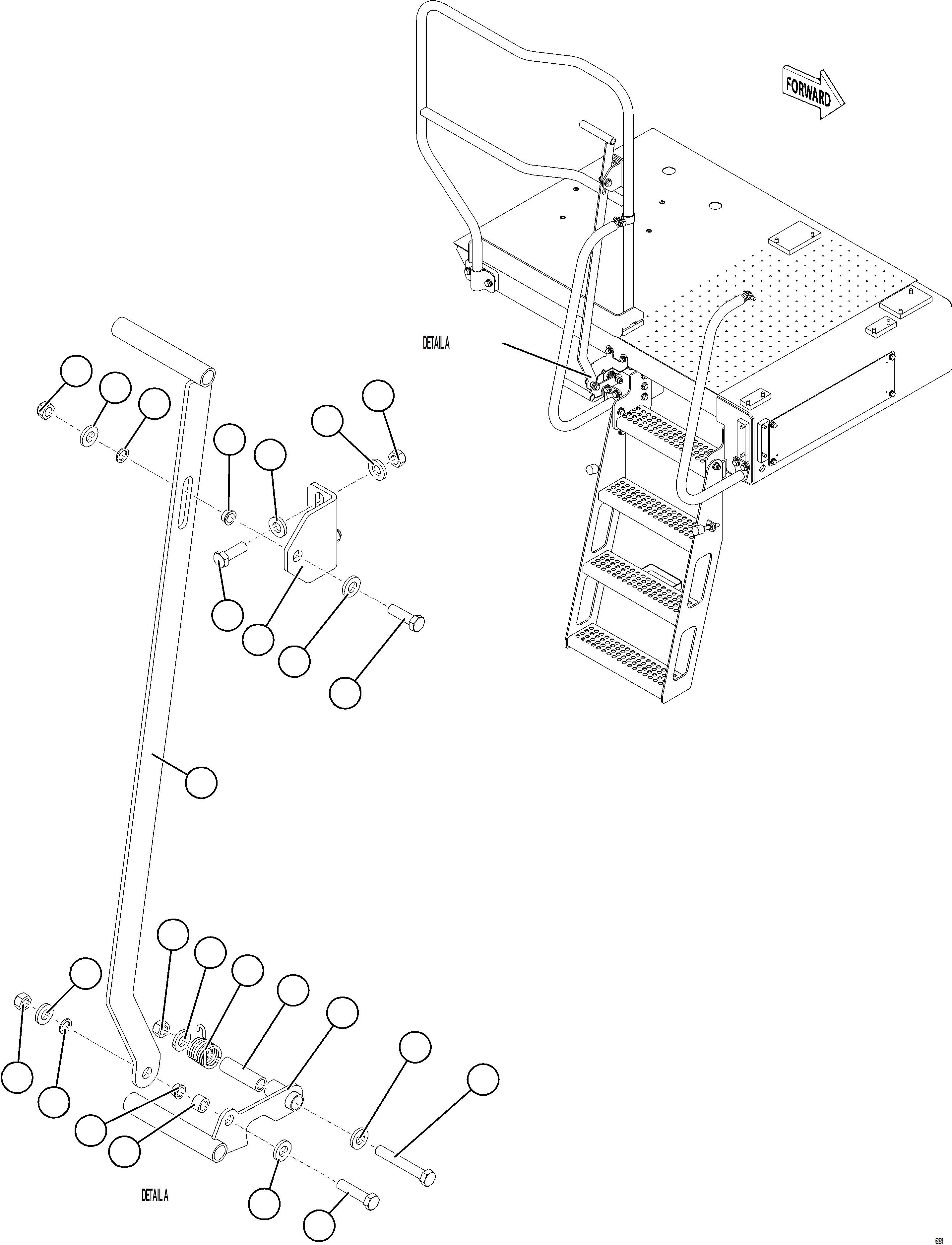 Komatsu parts book diagram for AFE77-CN 830E-5 S/N A50294 - A50295  SMS: RH DROPDOWN LADDER LATCH