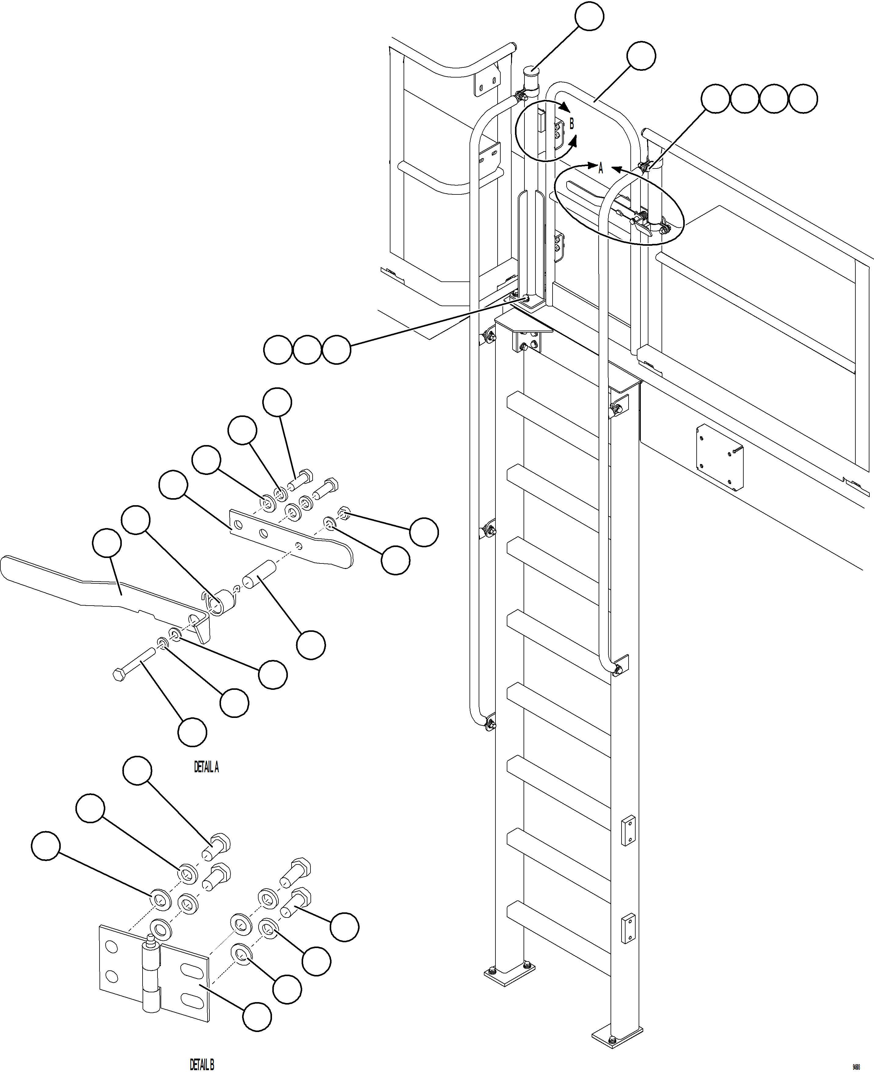 Komatsu parts book diagram for AFE77-CN 830E-5 S/N A50294 - A50295  SMS: LH EMERGENCY GATE & LADDER    1/2
