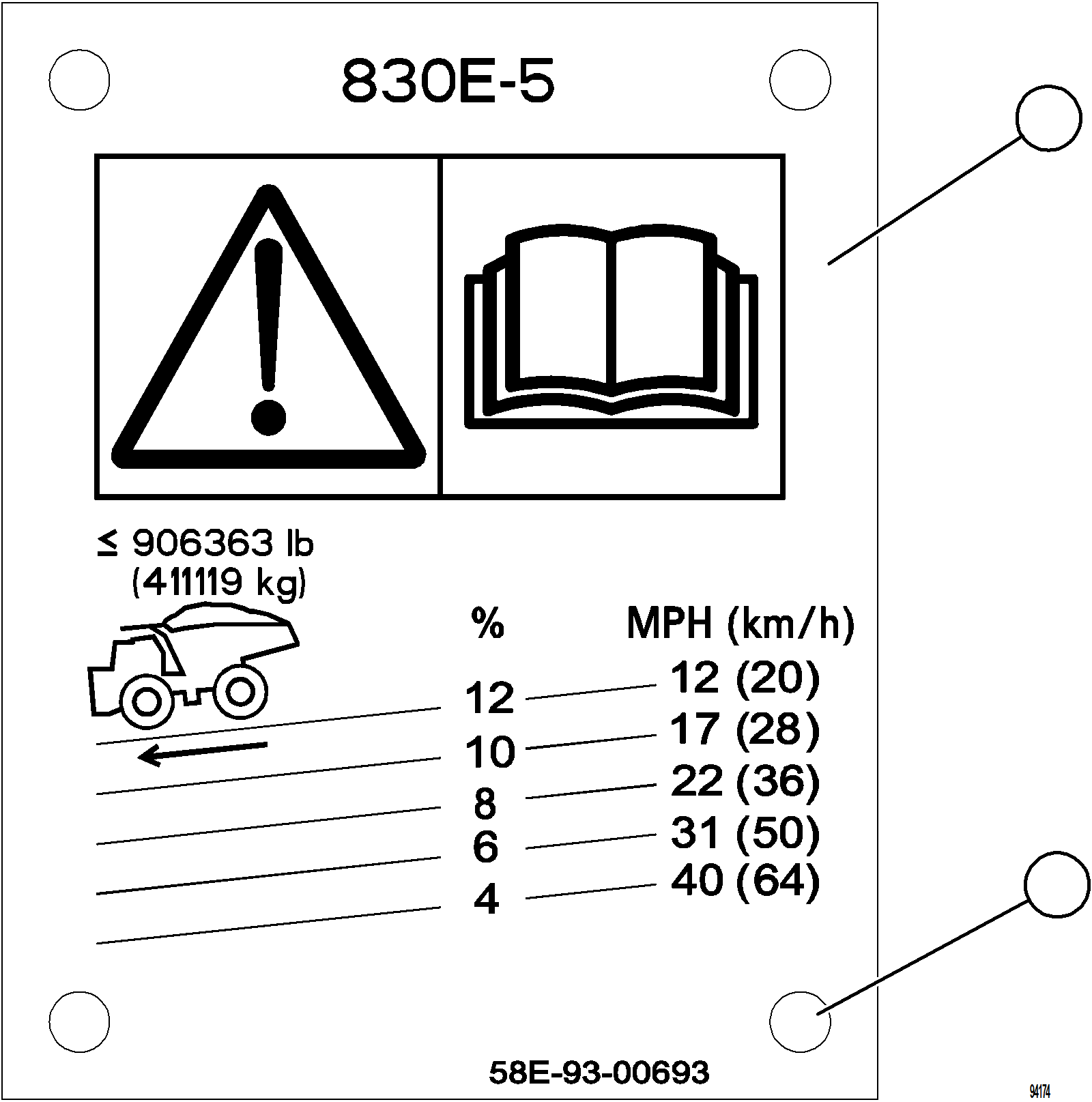 Komatsu parts book diagram for AFE77-CN 830E-5 S/N A50294 - A50295  SMS: GRADE/SPEED CHART