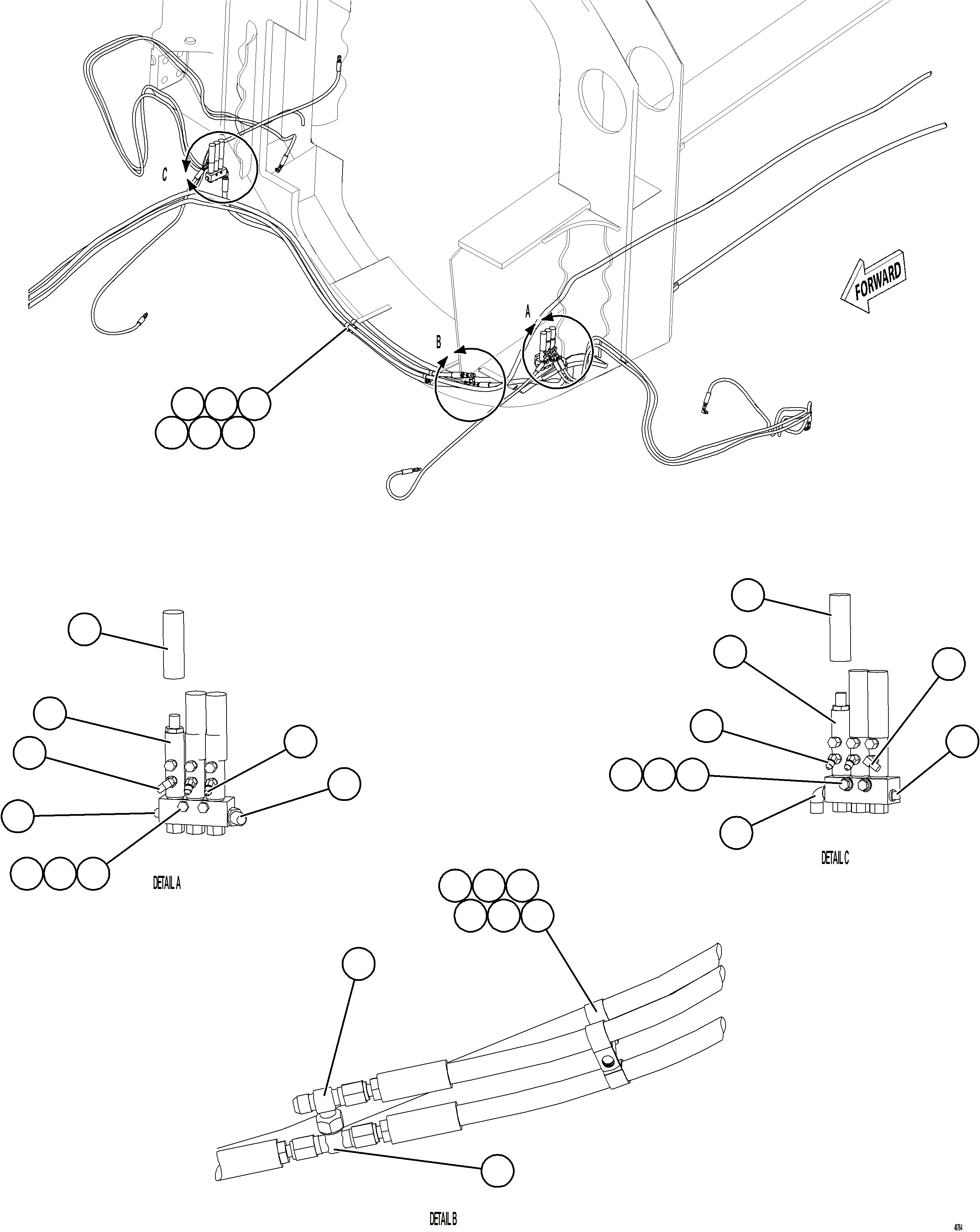 Komatsu parts book diagram for AFE77-CN 830E-5 S/N A50294 - A50295  SMS: AUTOMATIC LUBRICATION SYSTEM PIPING - FRONT    3/4