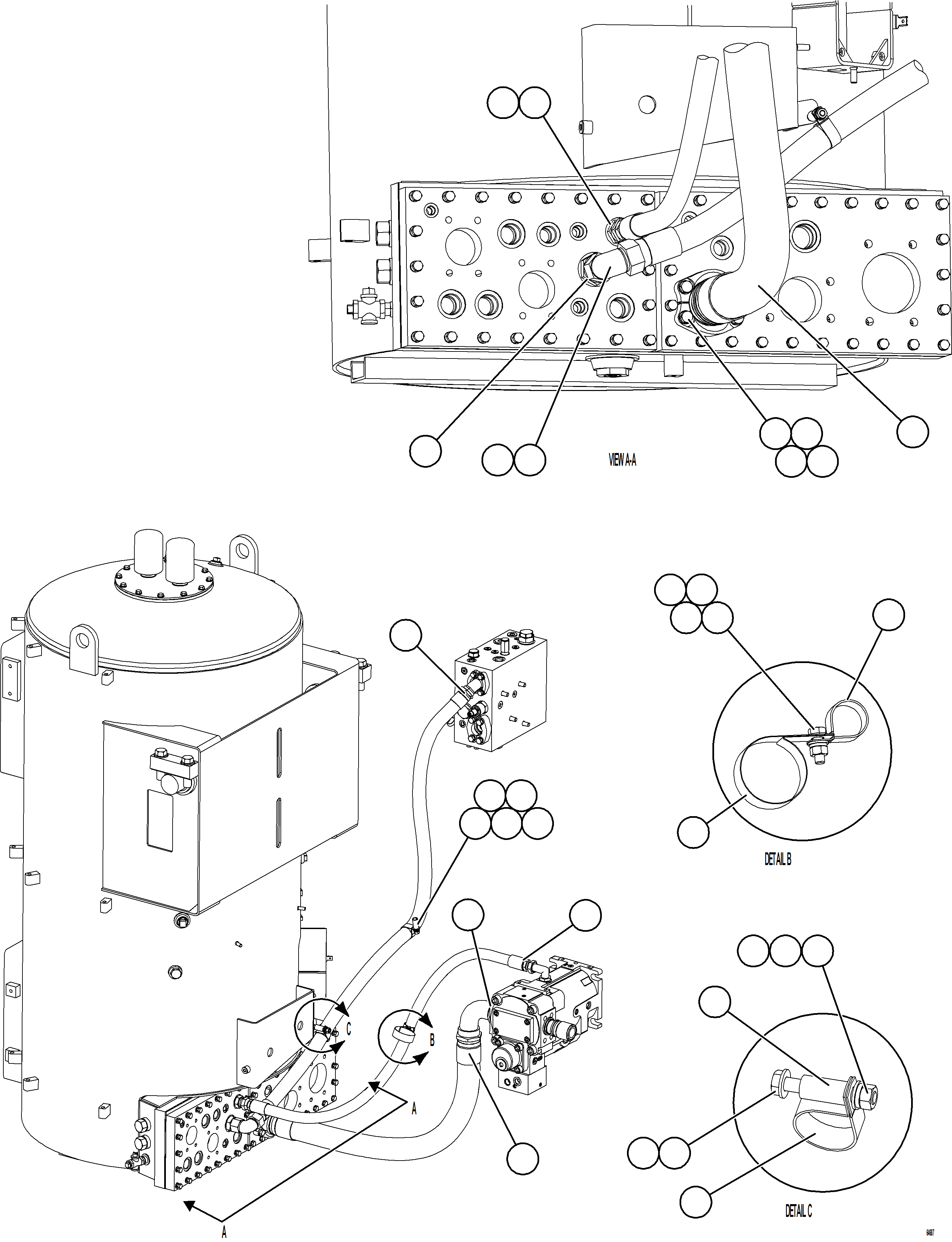 Komatsu parts book diagram for AFE77-CV 830E-5 S/N A50338,A50341 - A40345  KCH: HYDRAULIC TANK PIPING - STEERING CIRCUIT