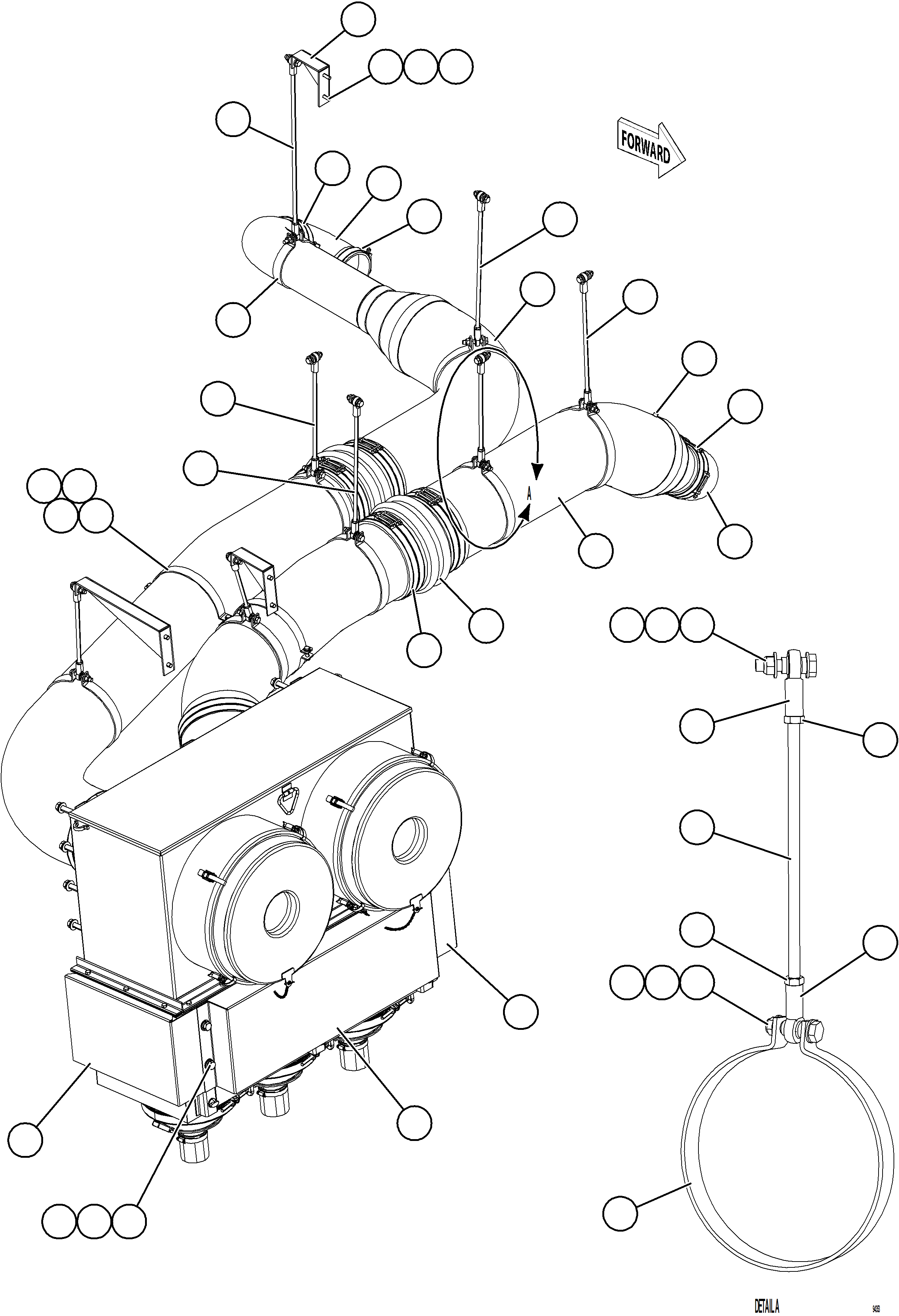 Komatsu parts book diagram for AFE77-CX 830E-5 S/N A50347 - A50348,A50355,A50362,A50368,A50370 - A50371  KBI: AIR CLEANER PIPING & INSTALLATION - RH    1/2