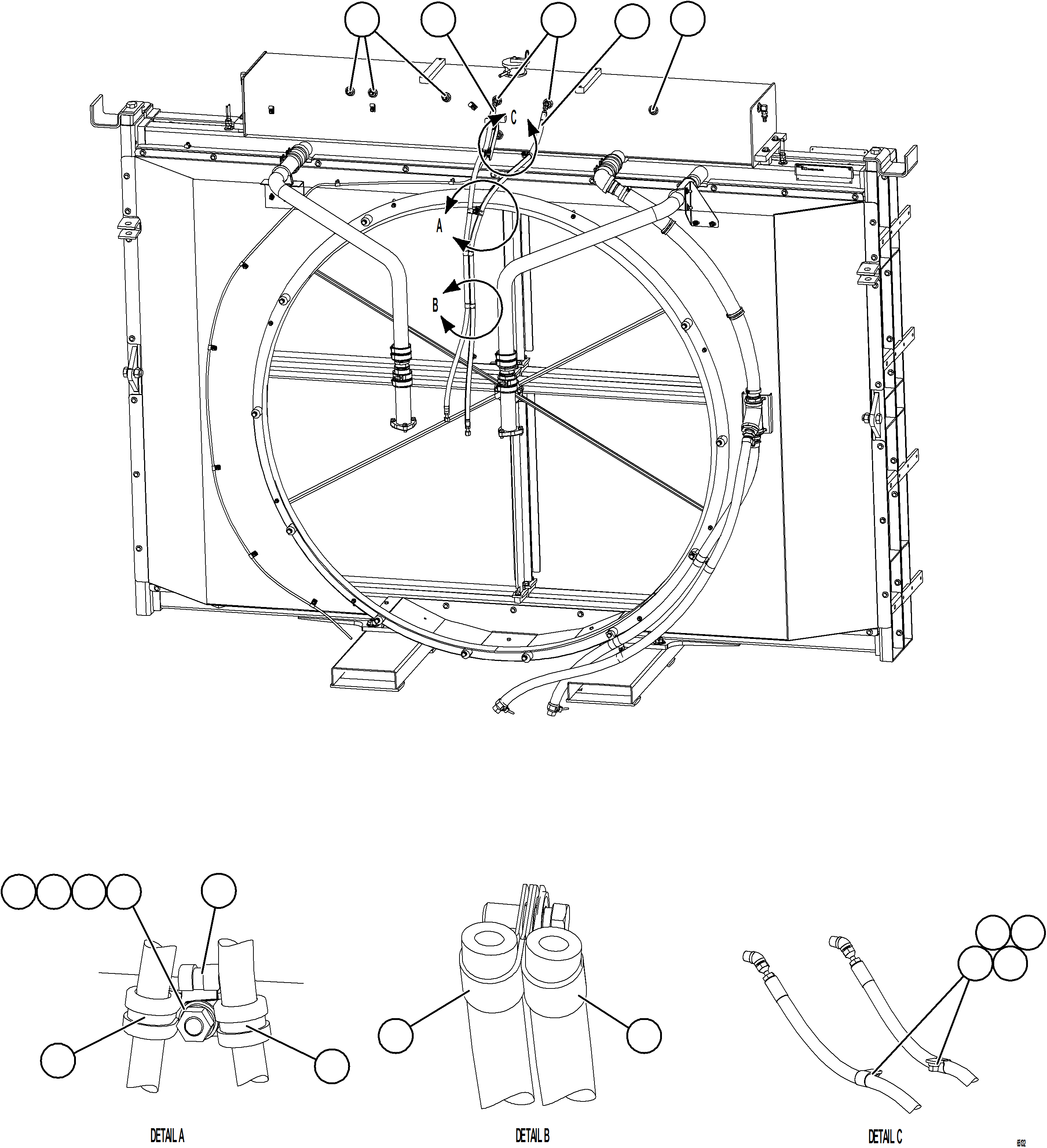 Komatsu parts book diagram for AFE77-CX 830E-5 S/N A50347 - A50348,A50355,A50362,A50368,A50370 - A50371  KBI: RADIATOR PIPING    1/5