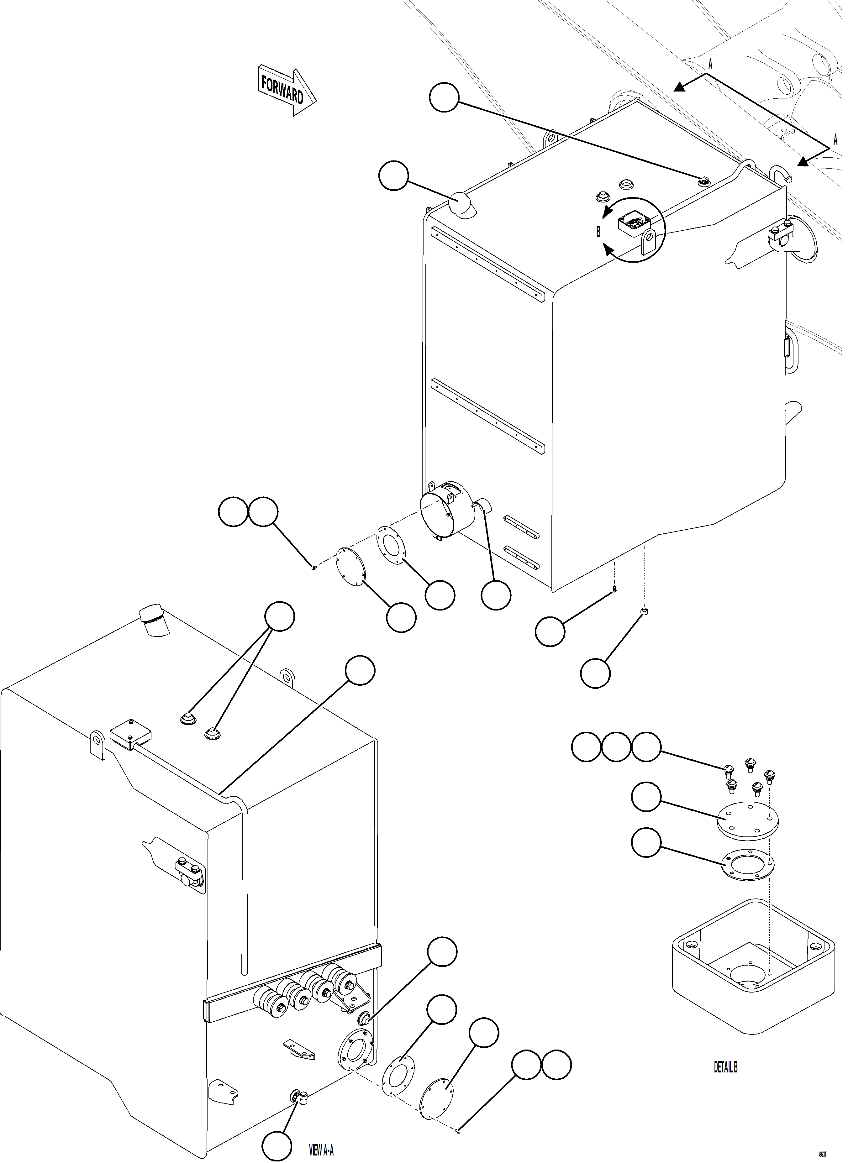 Komatsu parts book diagram for AFE77-CX 830E-5 S/N A50347 - A50348,A50355,A50362,A50368,A50370 - A50371  KBI: FUEL TANK ASSEMBLY