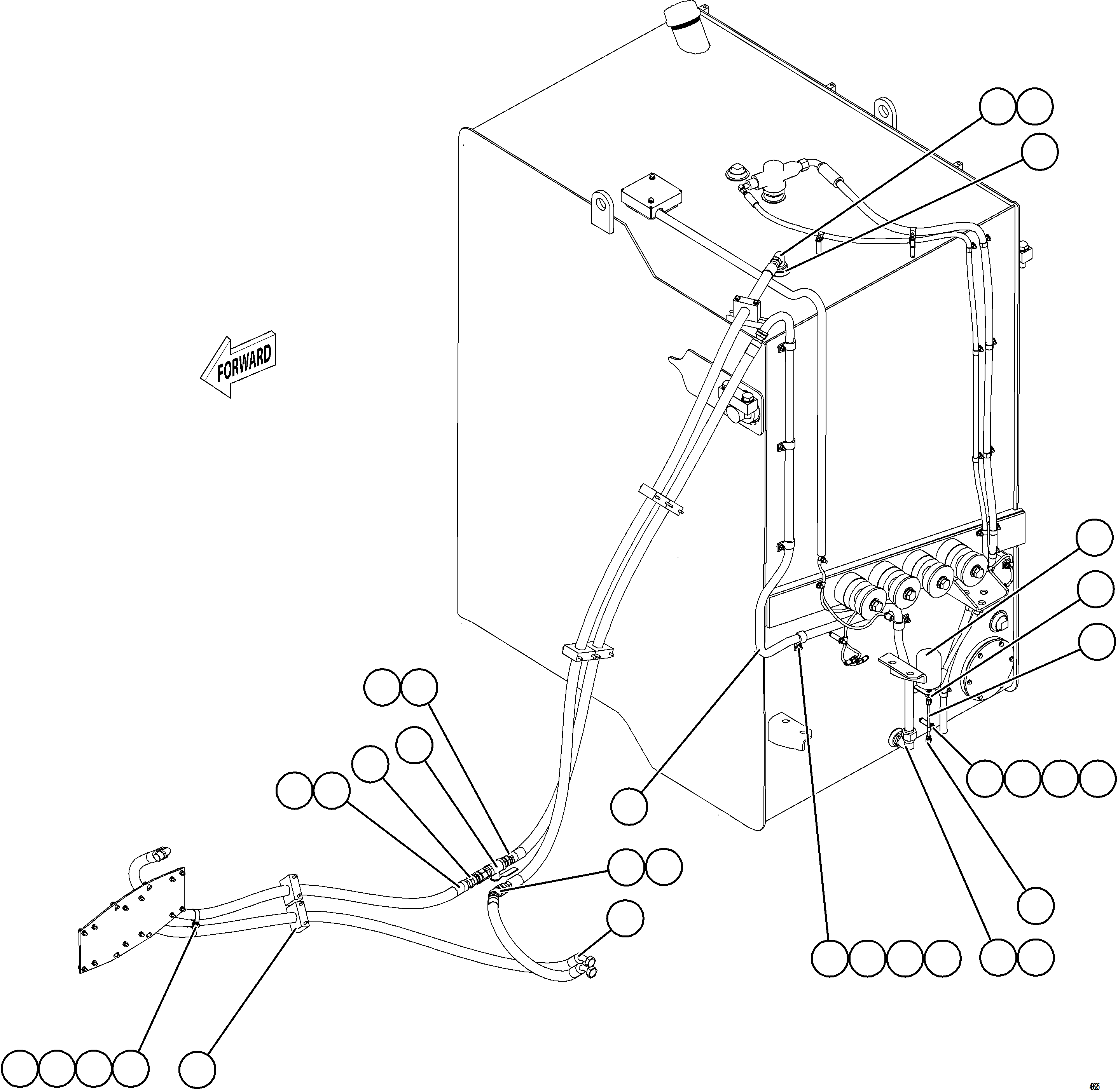 Komatsu parts book diagram for AFE77-CX 830E-5 S/N A50347 - A50348,A50355,A50362,A50368,A50370 - A50371  KBI: FUEL SYSTEM PIPING    1/4