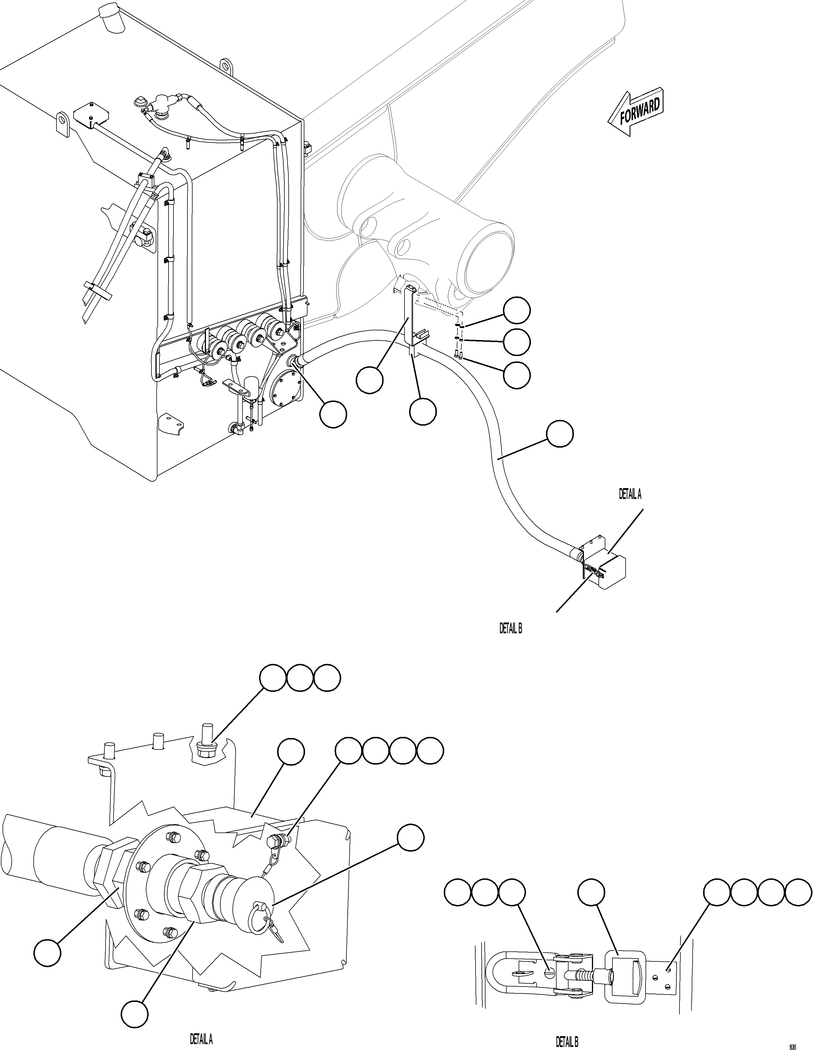 Komatsu parts book diagram for AFE77-CX 830E-5 S/N A50347 - A50348,A50355,A50362,A50368,A50370 - A50371  KBI: FUEL TANK REMOTE FILL - LH